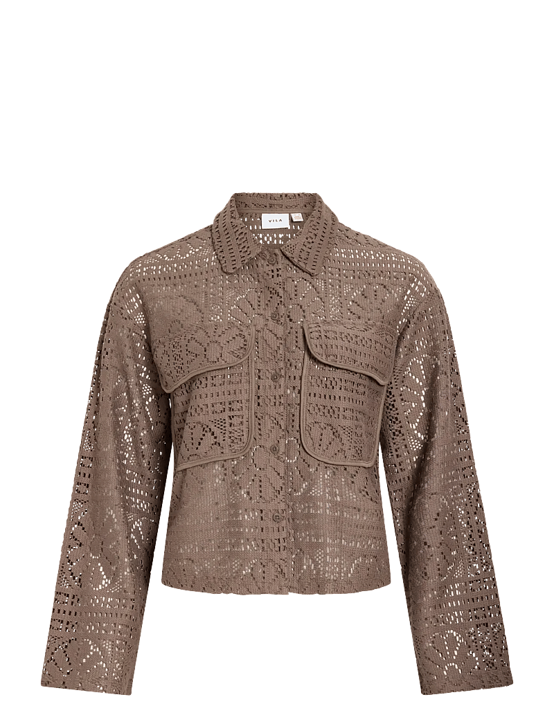 Vila - VIMERINDA CROCHET L/S SHIRT - NOOS - langærmede skjorter - falcon - 1