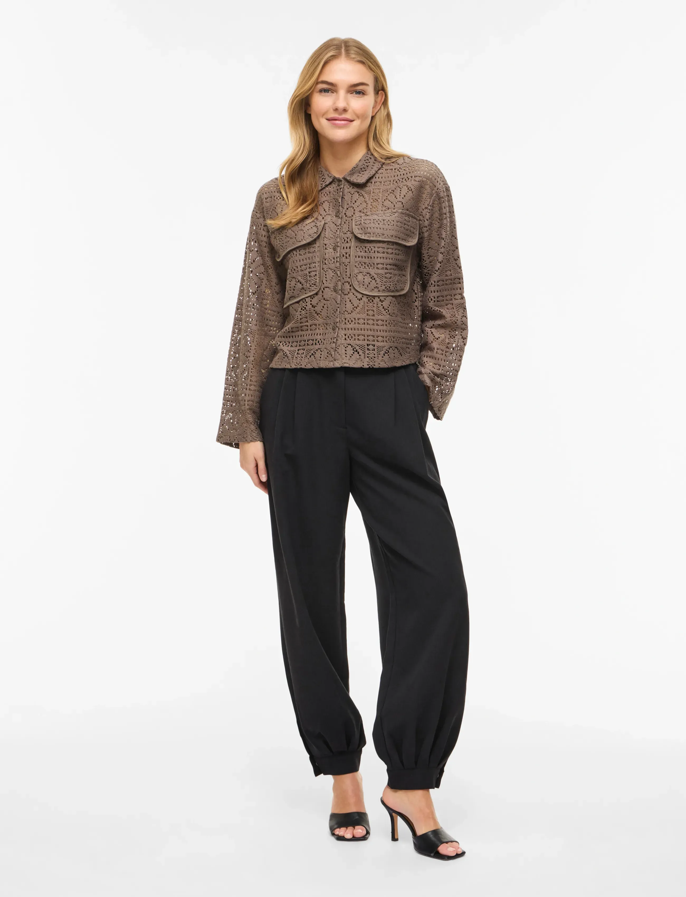 Vila - VIMERINDA CROCHET L/S SHIRT - NOOS - långärmade skjortor - falcon - 4