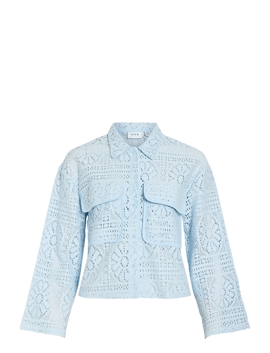 Vila - VIMERINDA CROCHET L/S SHIRT - NOOS - langärmlige hemden - nantucket breeze - 1