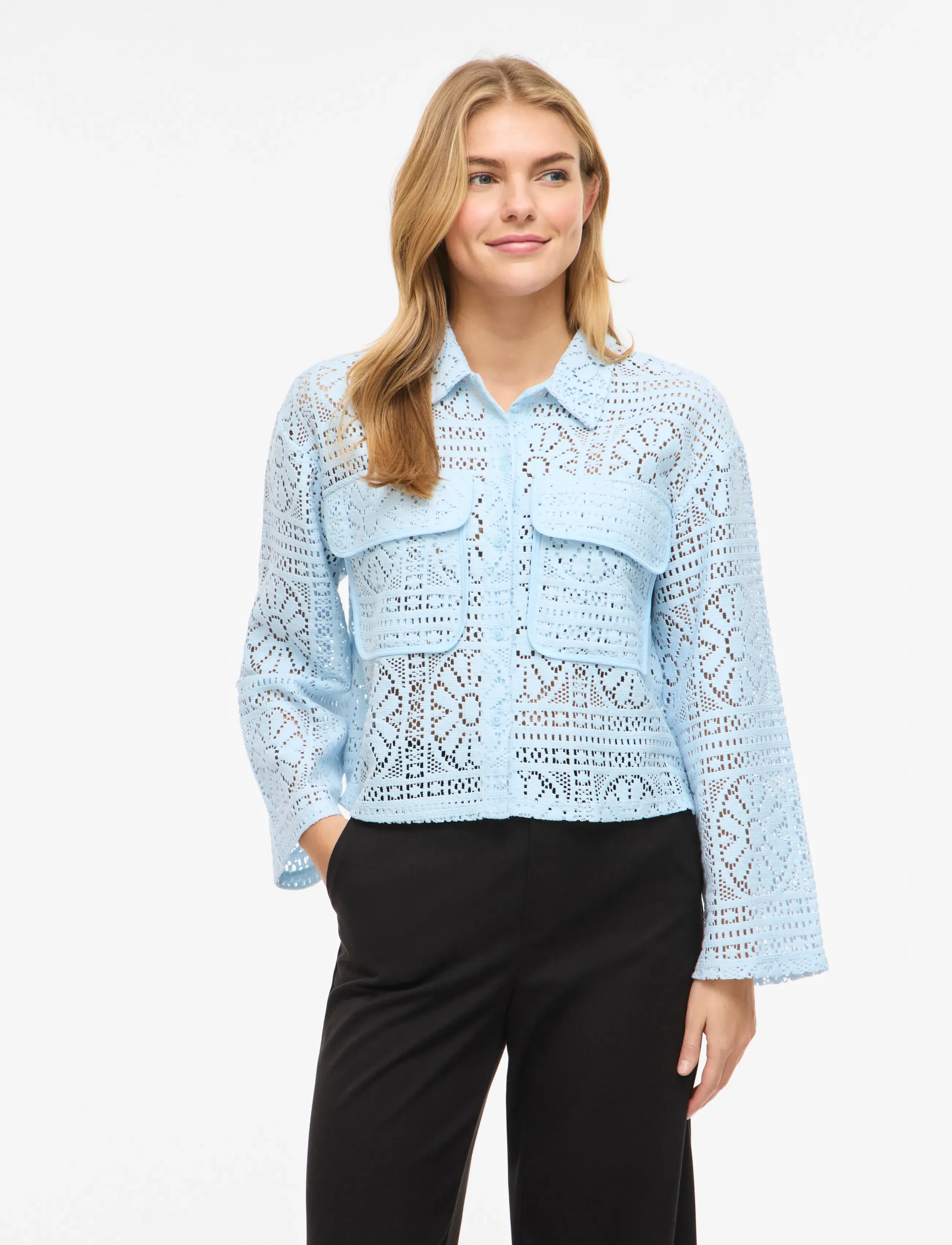 Vila VIMERINDA CROCHET L/S SHIRT - NOOS - Shirts - NANTUCKET BREEZE / blue