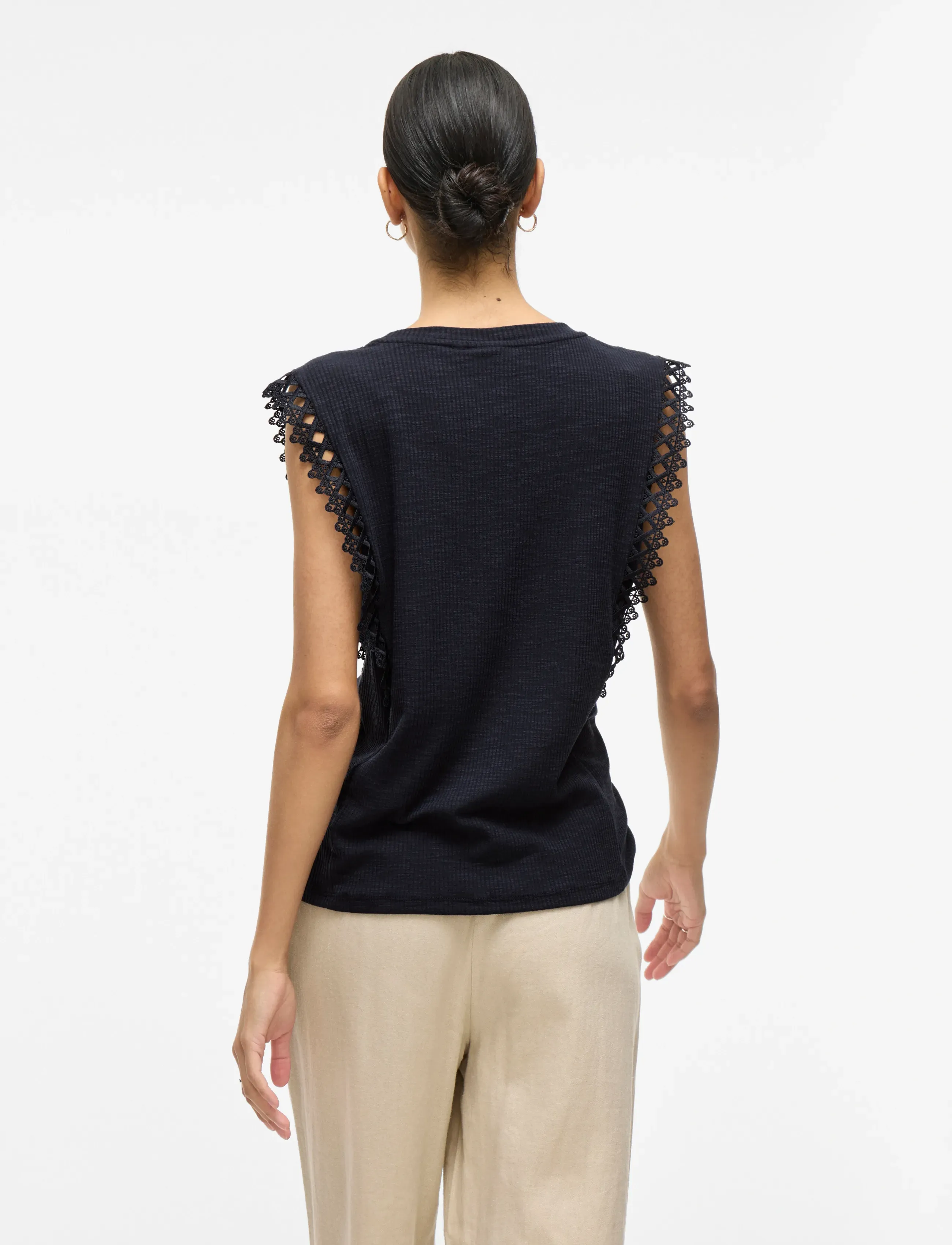 Vila - VIOTESSA O-NECK CAP SLEEVE TOP - sleeveless blouses - navy blazer - 3