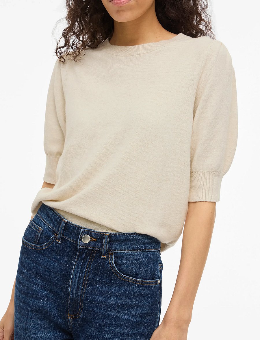 Vila - VIRIL 2/4 SLEEVE O-NECK KNIT TOP - NOOS - sviitrid - super light natural melan - 5