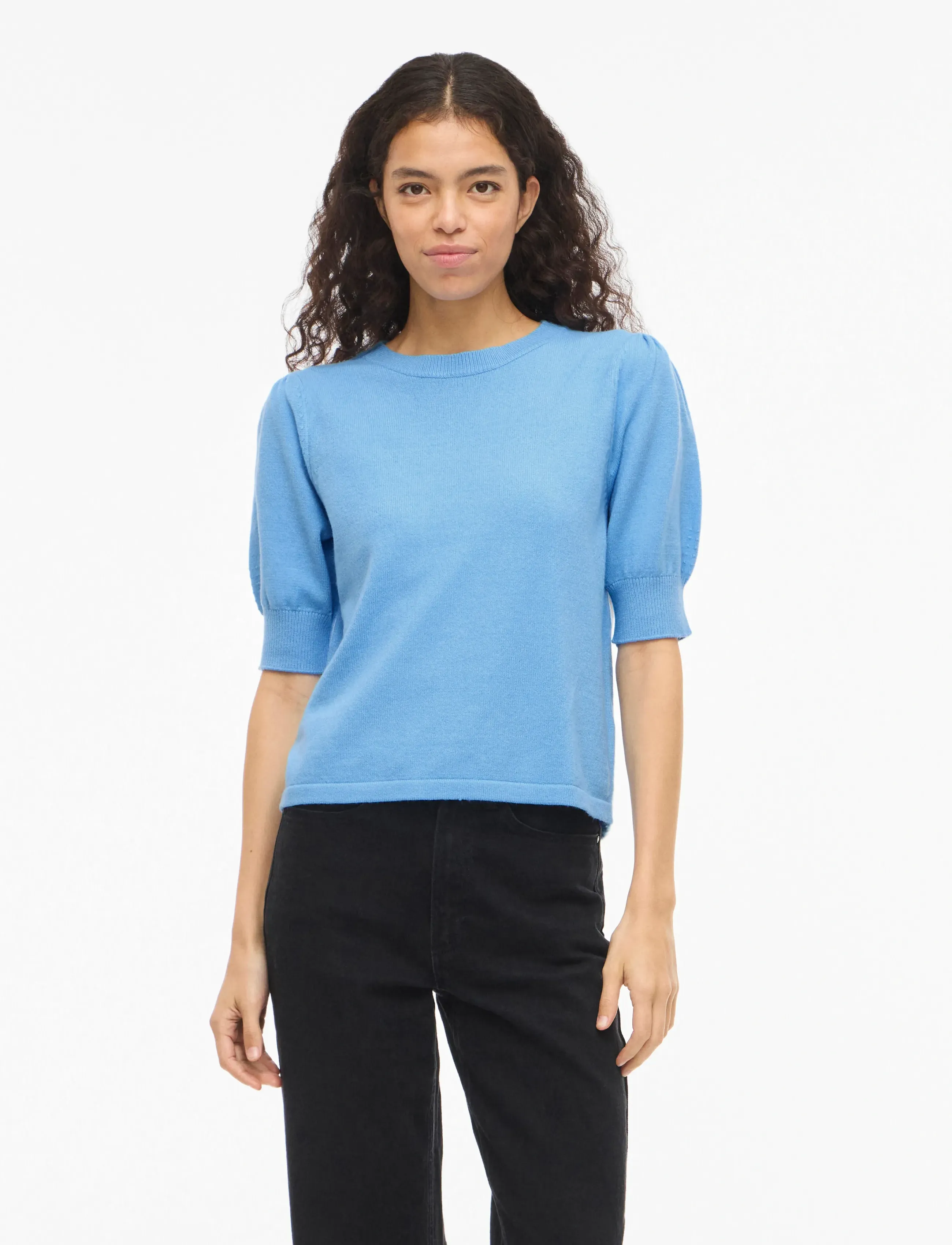 Vila Viril 2/4 Sleeve O-Neck Knit Top Noos, L, Knitwear, Blau - Jumpers, Frauen