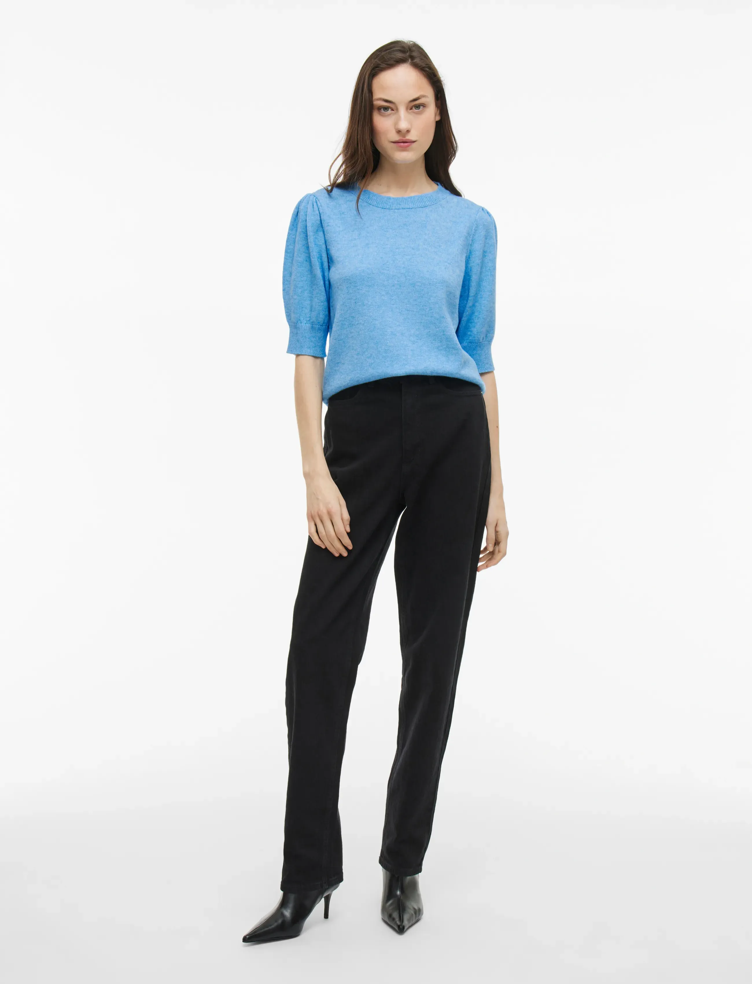 Vila - VIRIL 2/4 SLEEVE O-NECK KNIT TOP - NOOS - striktrøjer - blissful blue - 4