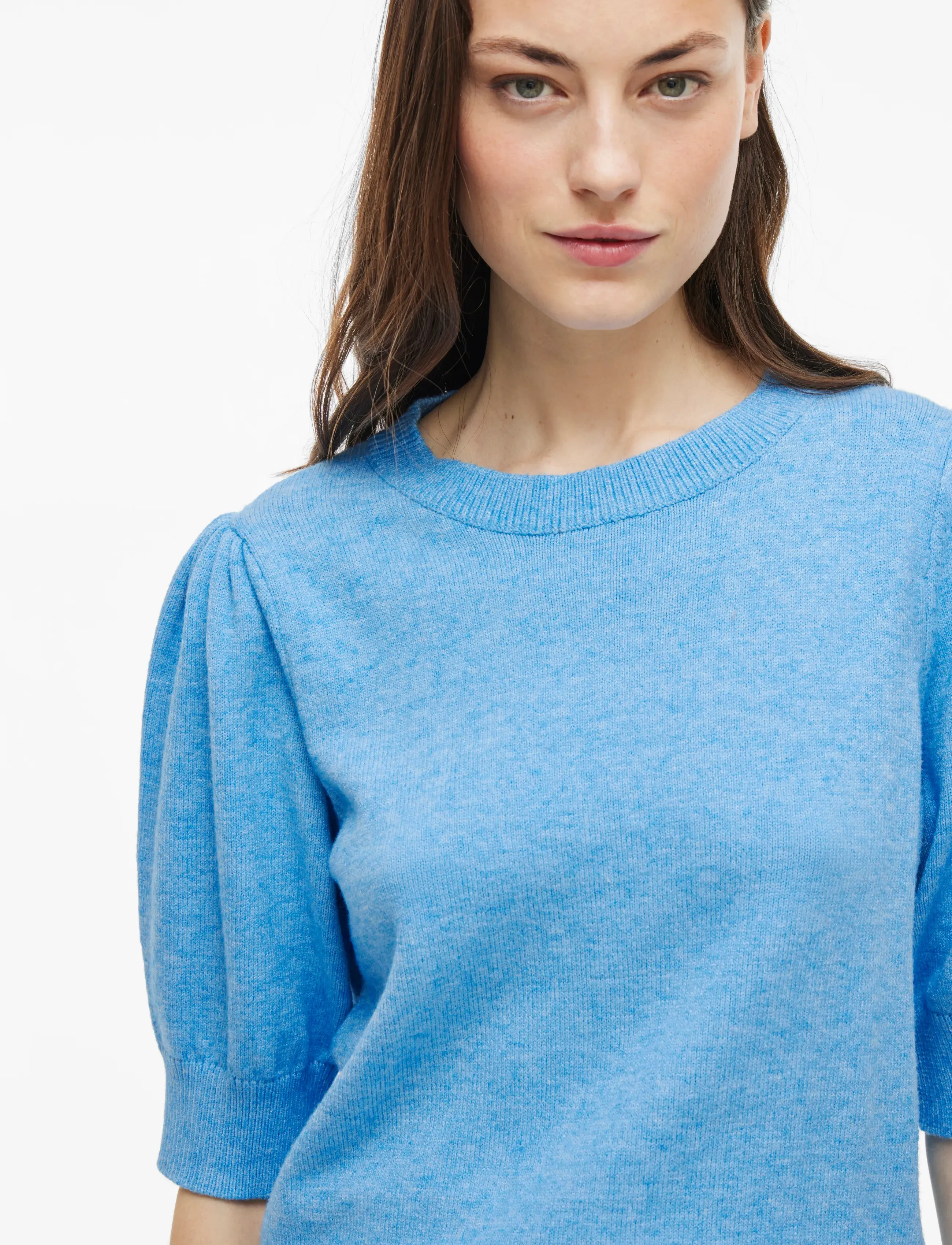 Vila - VIRIL 2/4 SLEEVE O-NECK KNIT TOP - NOOS - striktrøjer - blissful blue - 5