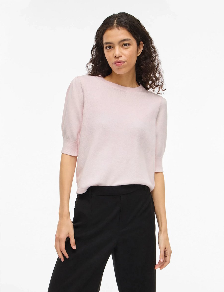 Vila - VIRIL 2/4 SLEEVE O-NECK KNIT TOP - NOOS - striktrøjer - cherry blossom - 0