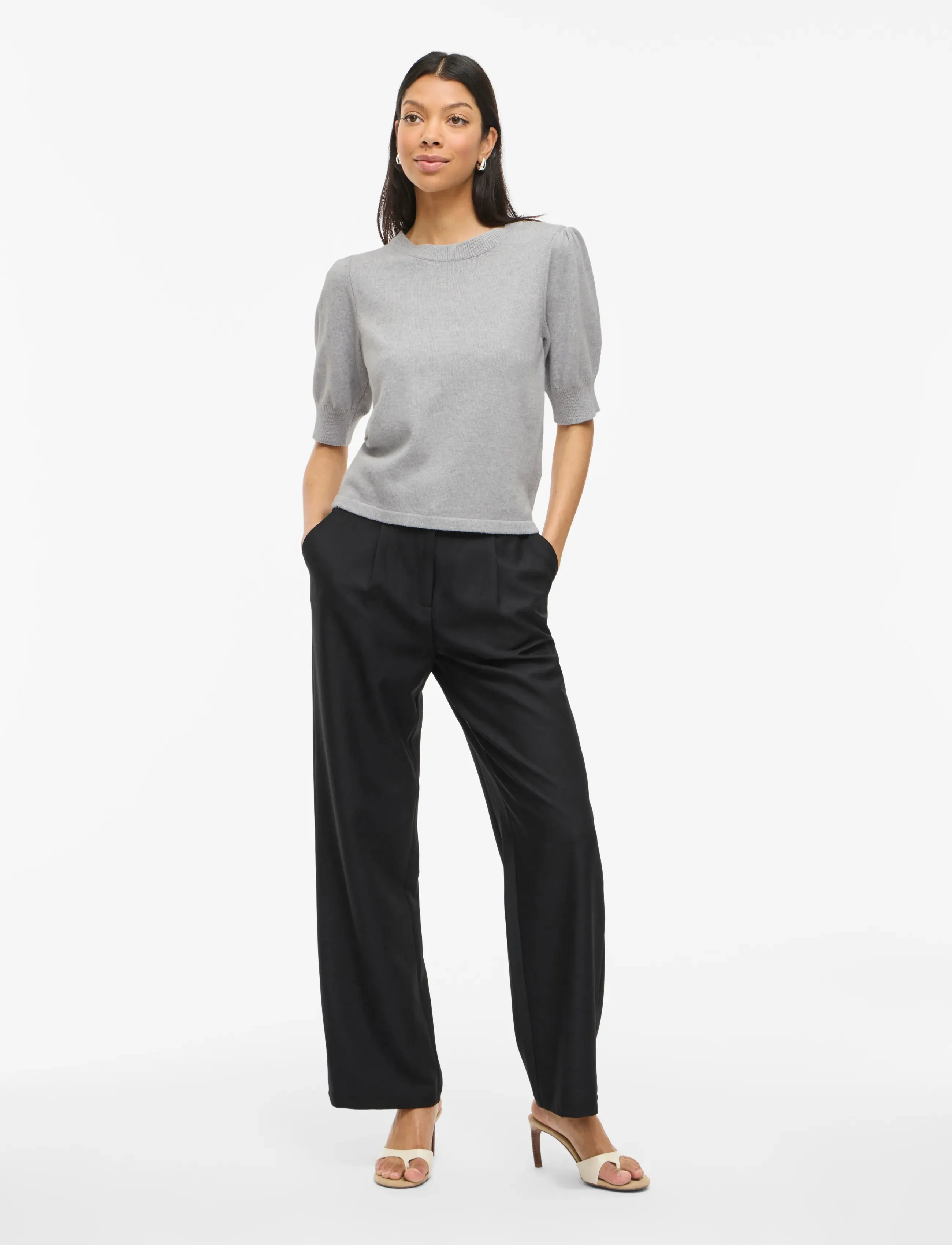 Vila - VIRIL 2/4 SLEEVE O-NECK KNIT TOP - NOOS - pullover - light grey melange - 4