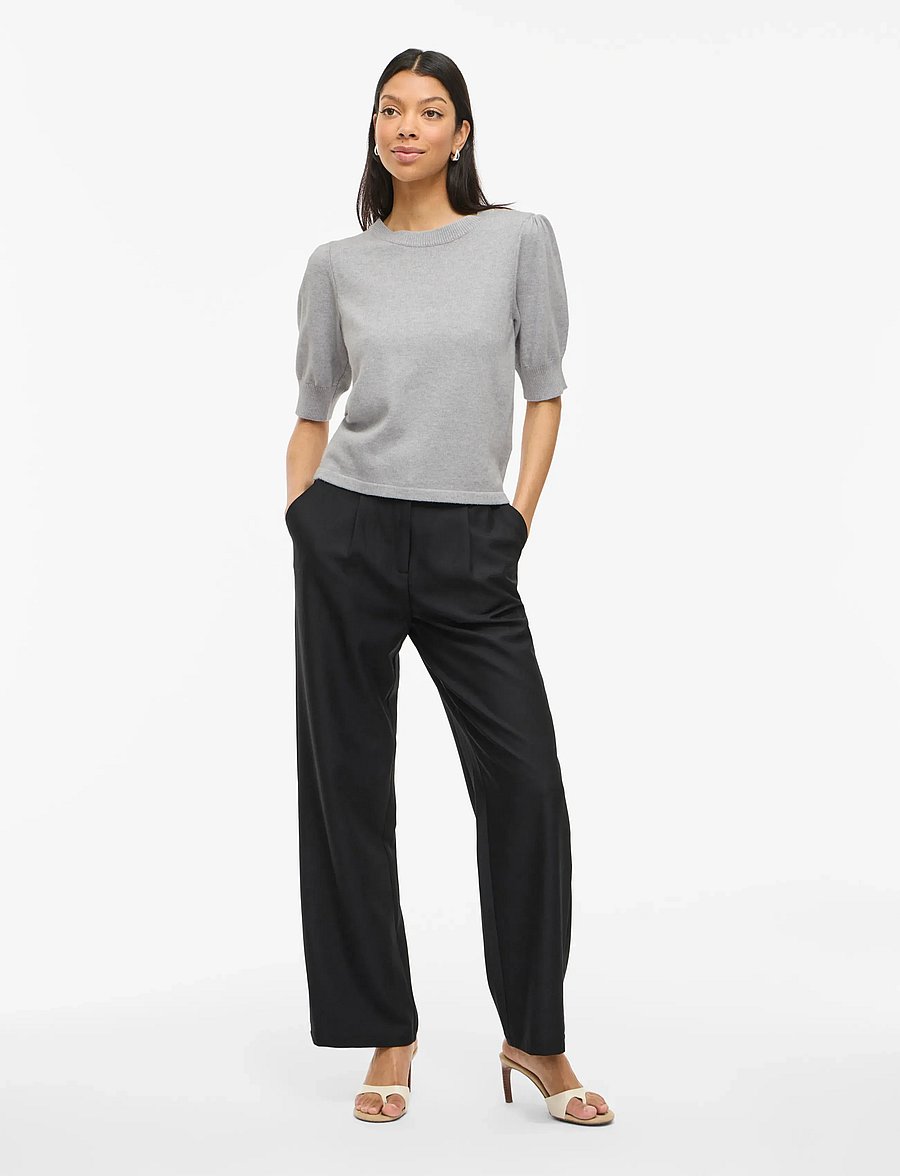 Vila - VIRIL 2/4 SLEEVE O-NECK KNIT TOP - NOOS - pullover - light grey melange - 4
