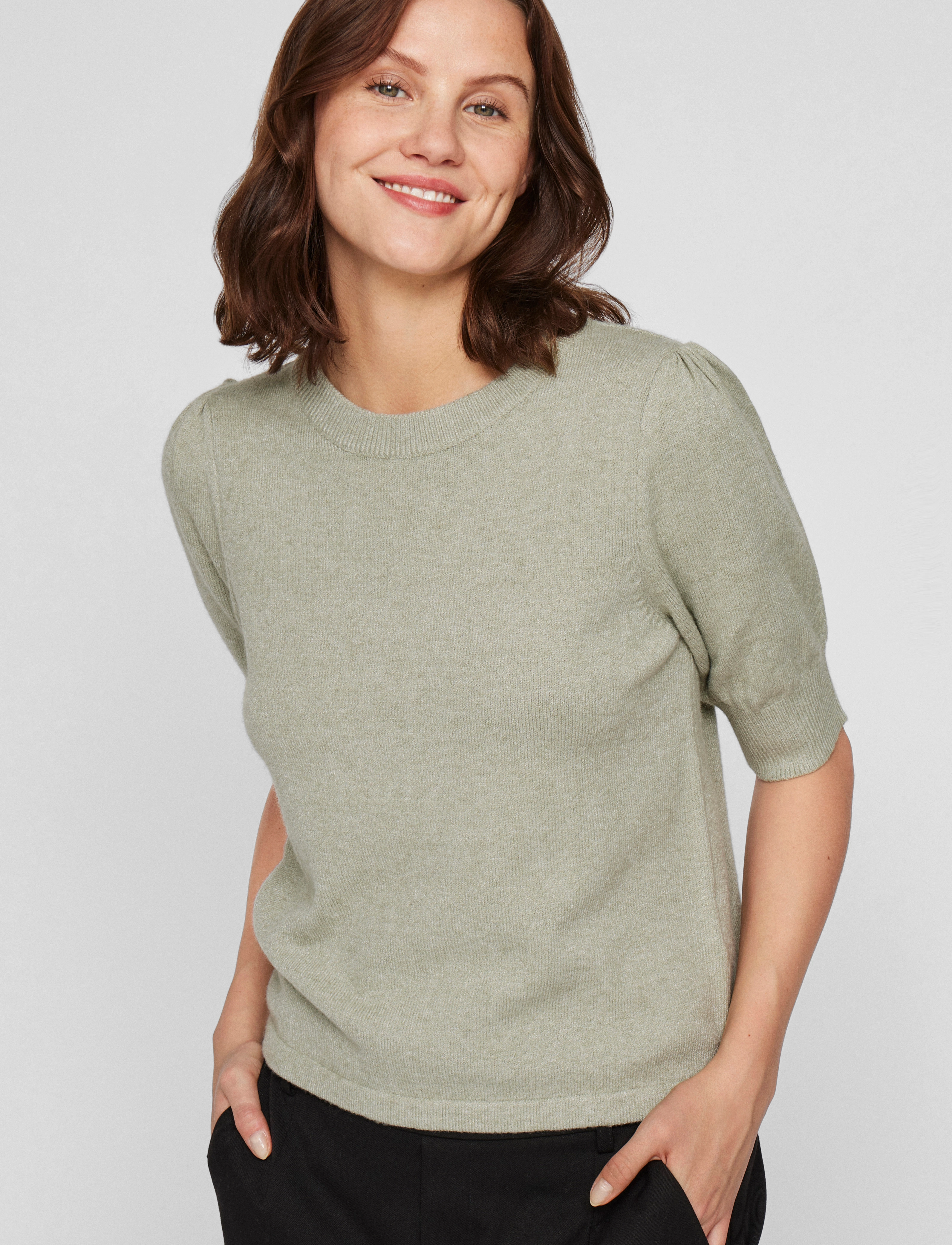 Vila - VIRIL 2/4 SLEEVE O-NECK KNIT TOP - NOOS - sügisesed riided - oil green - 3