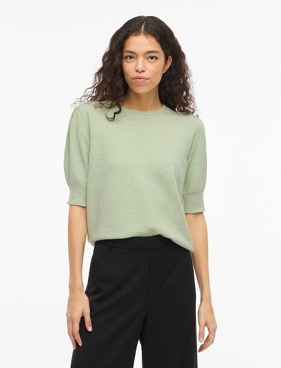 Vila - VIRIL 2/4 SLEEVE O-NECK KNIT TOP - NOOS - striktrøjer - smoke green - 0