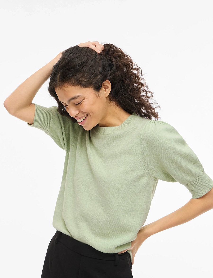 Vila - VIRIL 2/4 SLEEVE O-NECK KNIT TOP - NOOS - striktrøjer - smoke green - 5