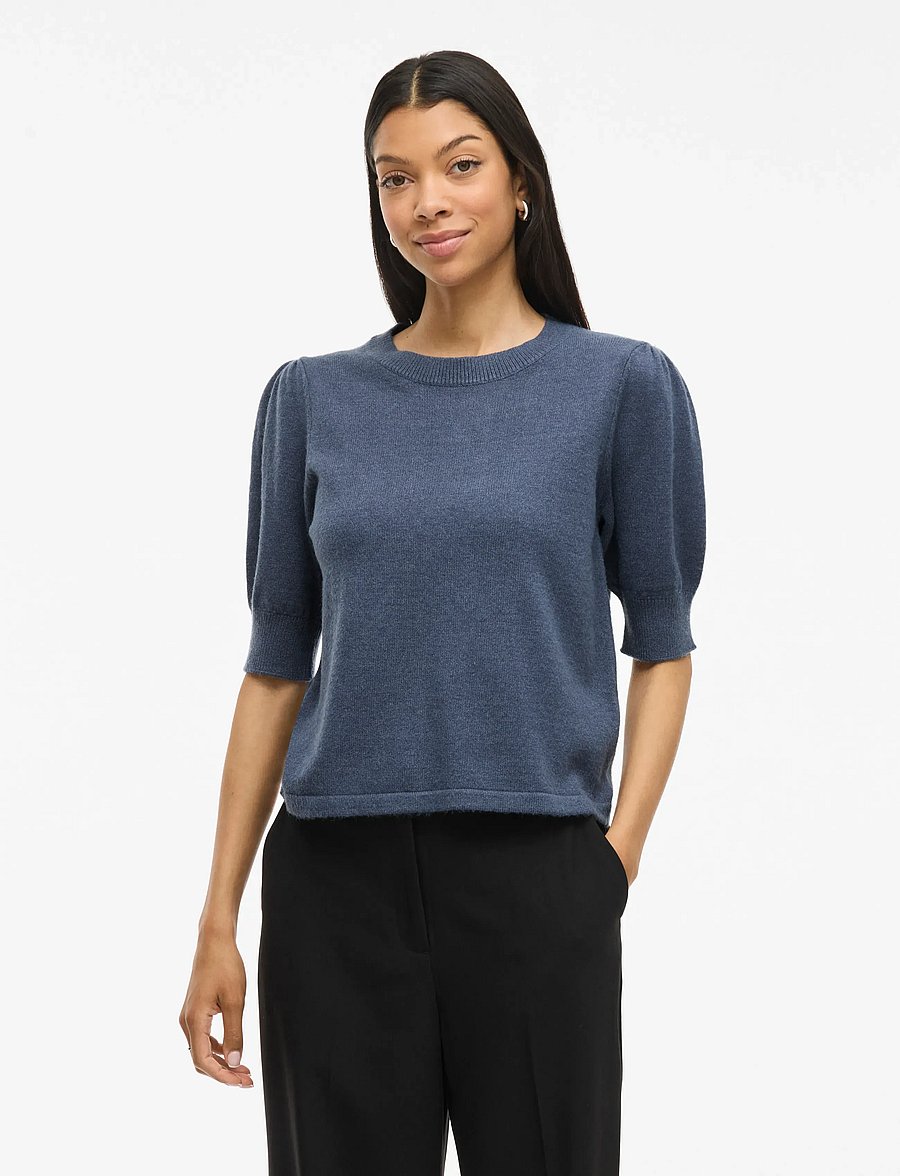 Vila - VIRIL 2/4 SLEEVE O-NECK KNIT TOP - NOOS - pulls - vintage indigo - 0