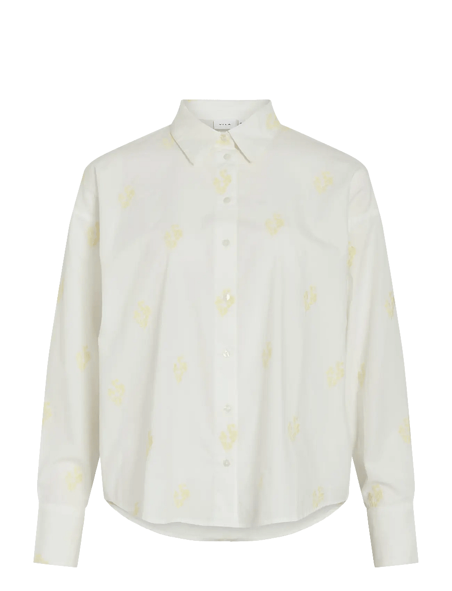 Vila - VIHOLMA EMBRODIERY L/S LOOSE SHIRT/1 - langærmede skjorter - snow white - 1