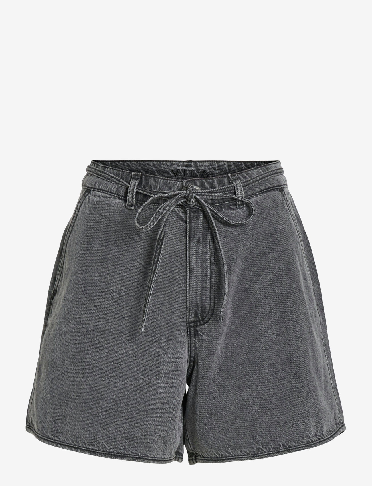 Vila - VIKIKI HW BELT DENIM SHORTS DGD - paper bag shorts - dark grey denim - 0