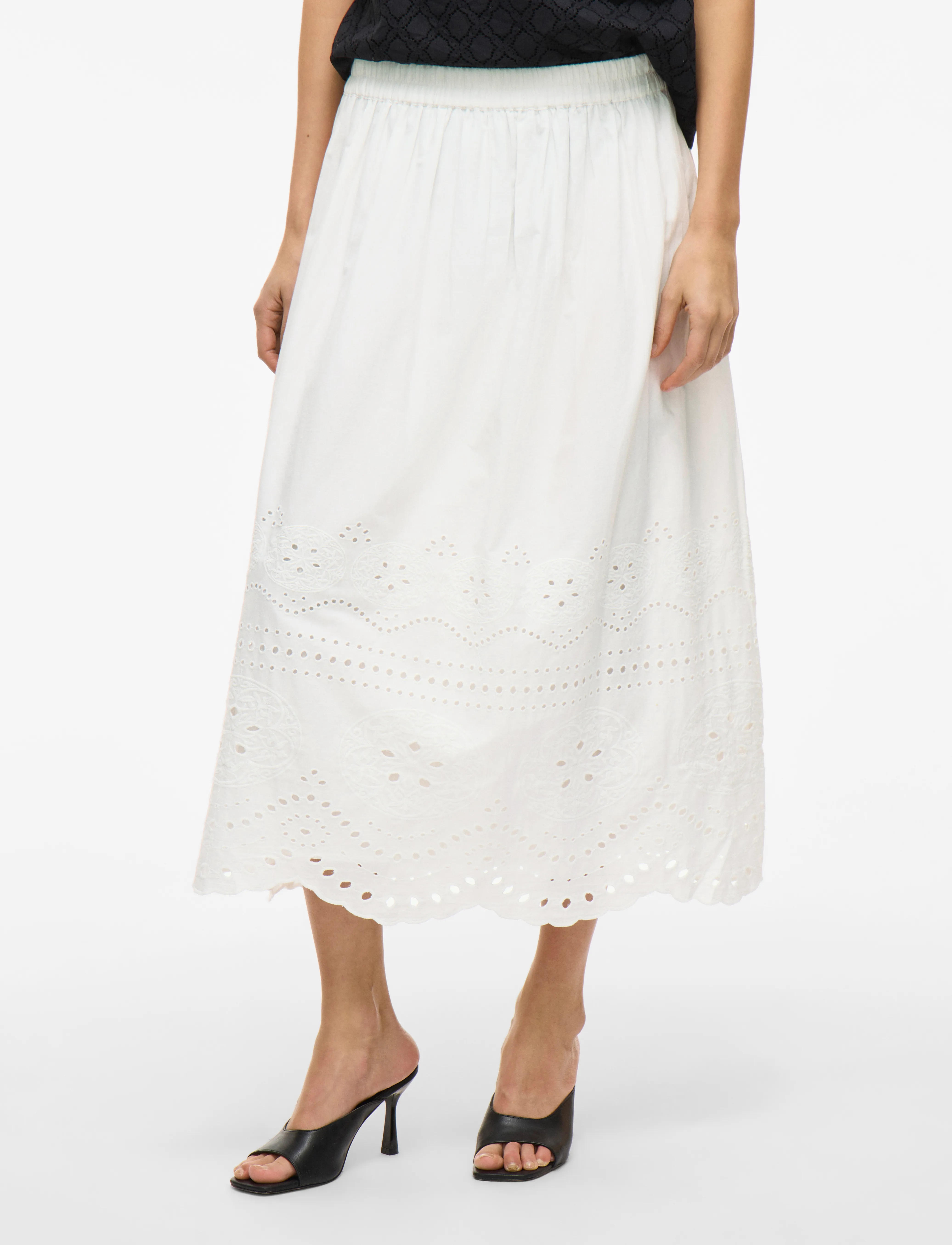 Vila VIMETTE HW MIDI SKIRT - Midi skirts - SNOW WHITE / white