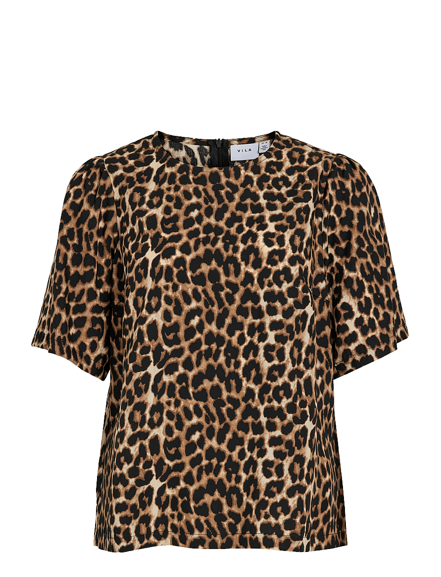 Vila - VILIOPANA LIO O-NECK 2/4 TOP/PR - lühikeste varrukatega pluusid - brazzilian sand - 1