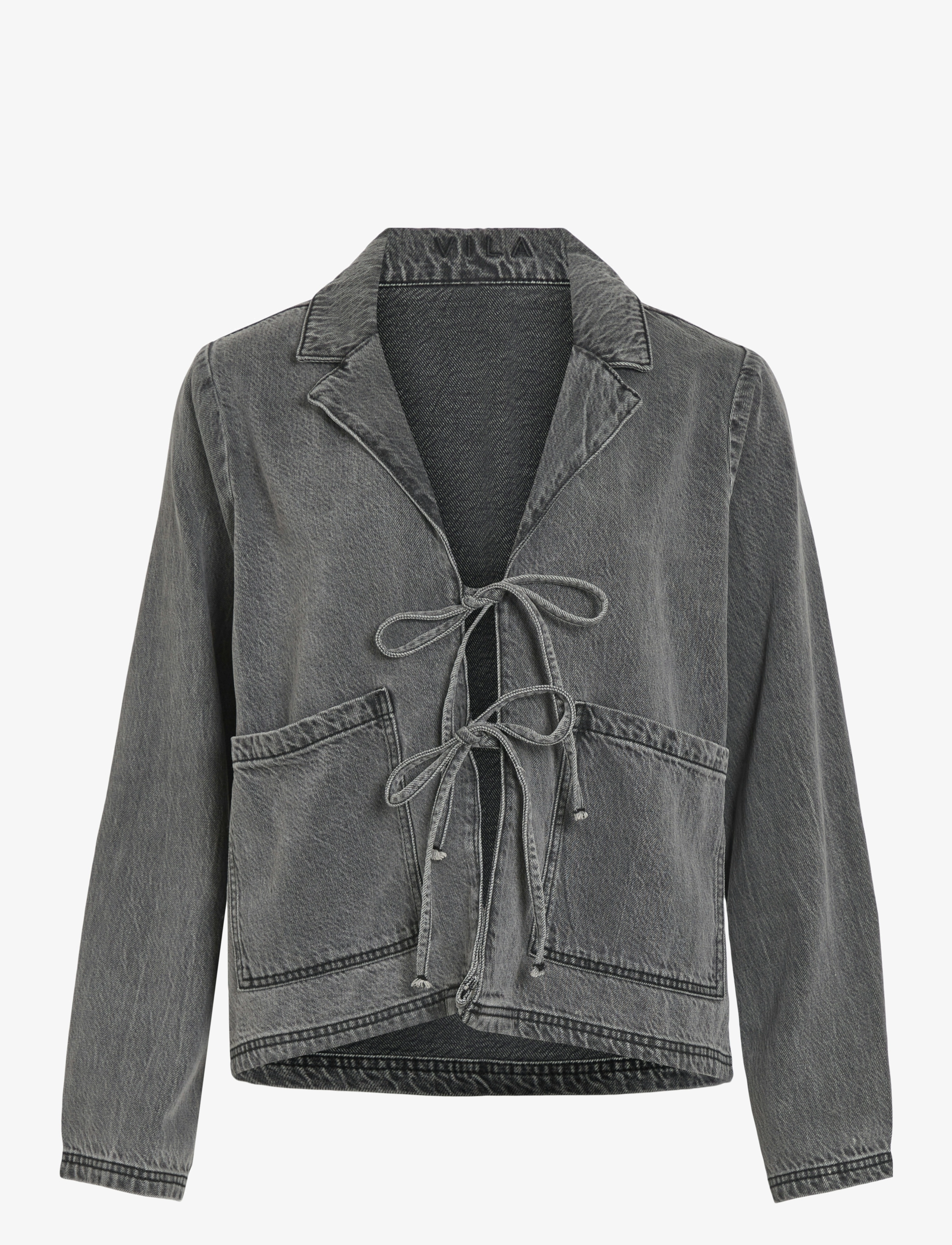 VILA Vikiki L/S Tie Denim Jacke Dgd Grau - 34 - Damen