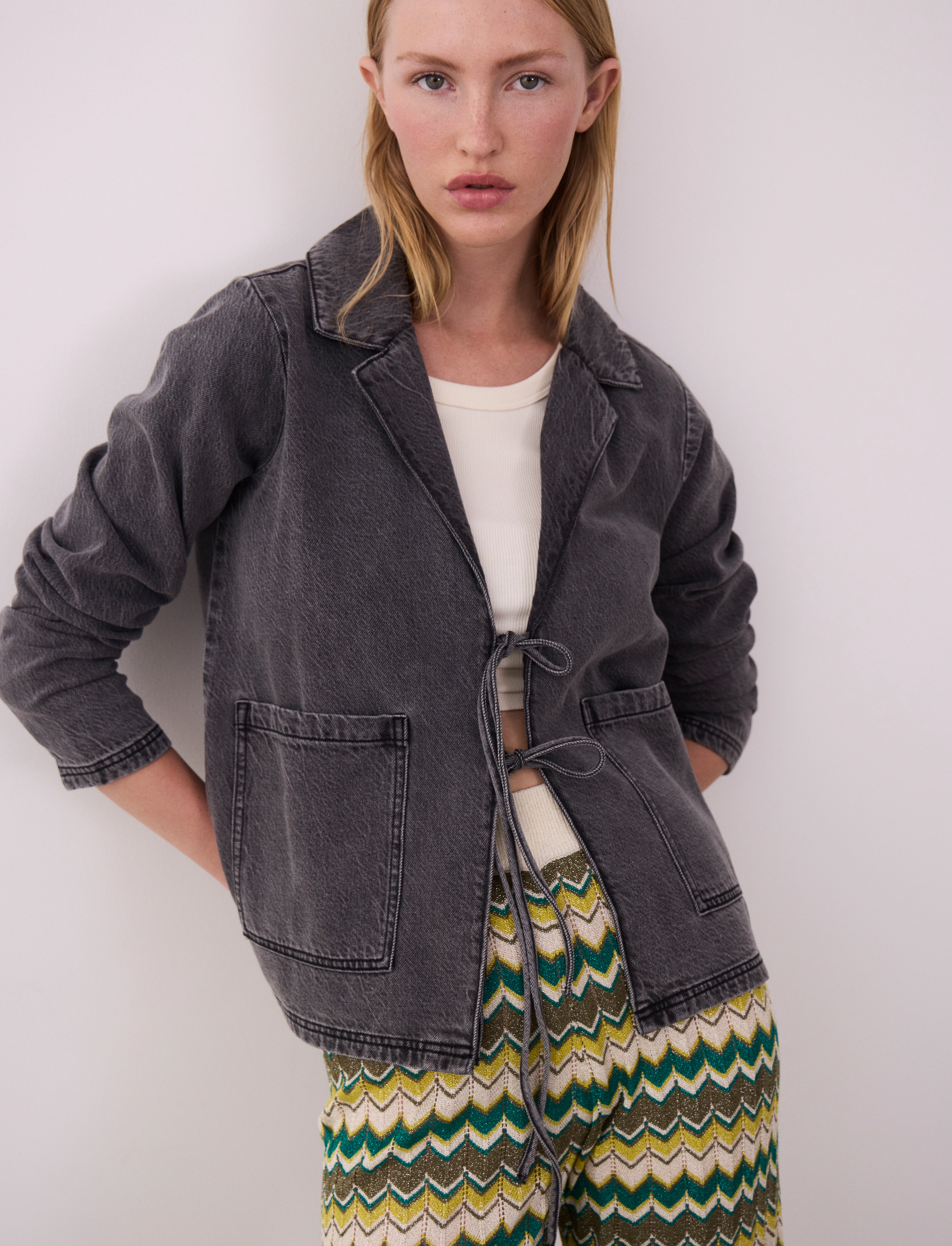 Vila - VIKIKI L/S TIE DENIM JACKET DGD - denimjakker - dark grey denim - 2