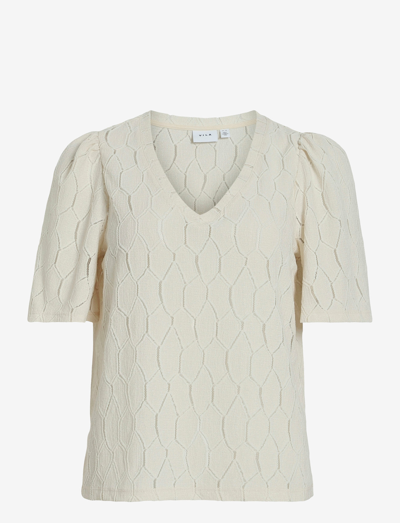 Vila - VIMARCELLA V-NECK 2/4 TOP/R - palaidinės trumpomis rankovėmis - birch - 0