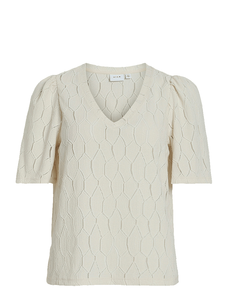 Vila - VIMARCELLA V-NECK 2/4 TOP/R - palaidinės trumpomis rankovėmis - birch - 0