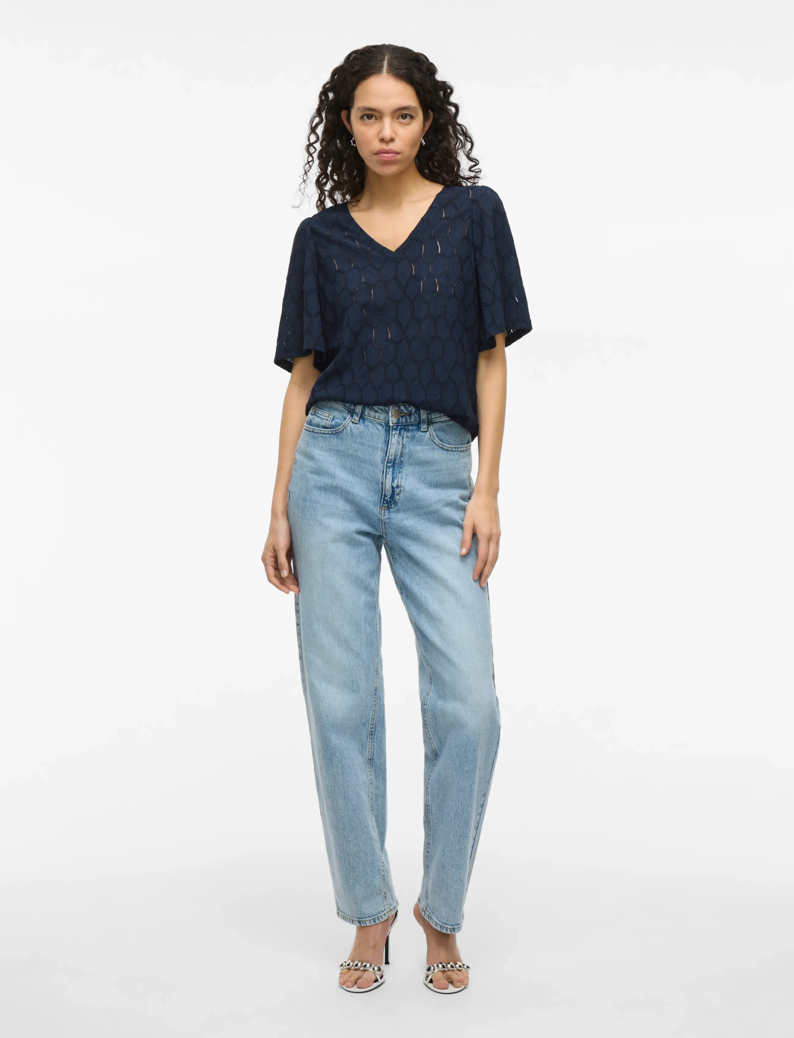 Vila - VIMARCELLA V-NECK 2/4 TOP/R - navy blazer - 4