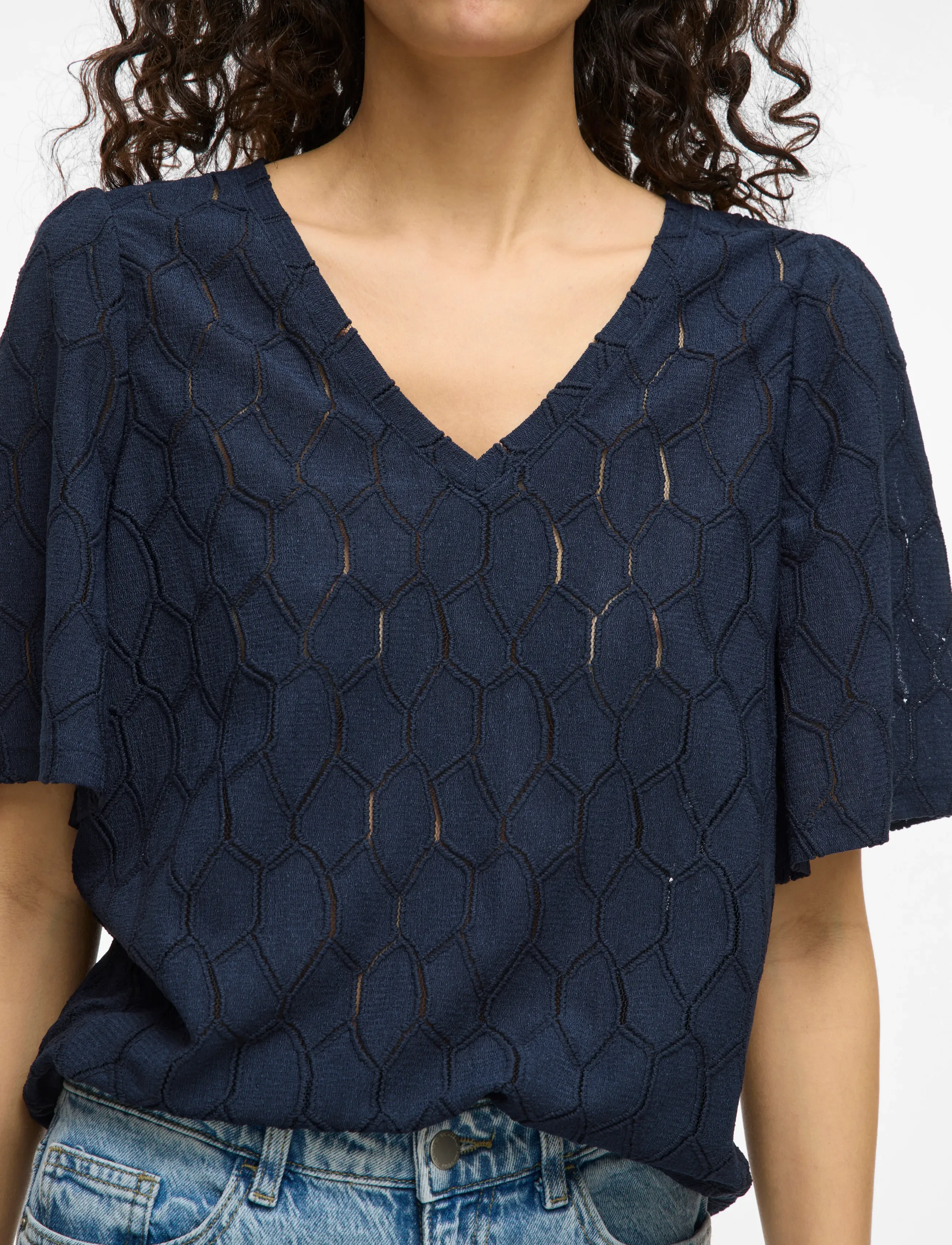 Vila - VIMARCELLA V-NECK 2/4 TOP/R - navy blazer - 5