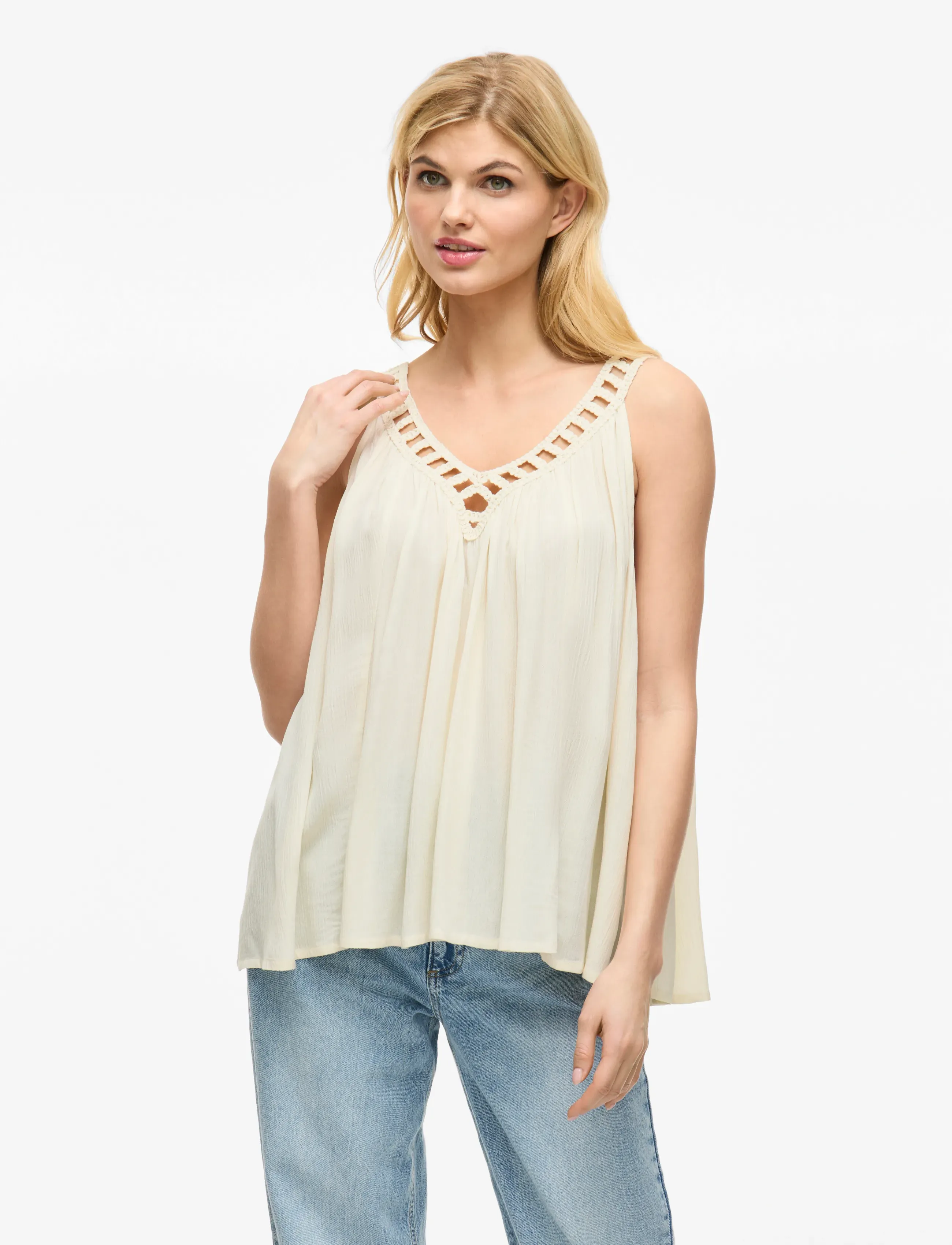 Vila VIJUNAR SQUARE NECK S/L TOP - Ærmeløse bluser - BIRCH / cream