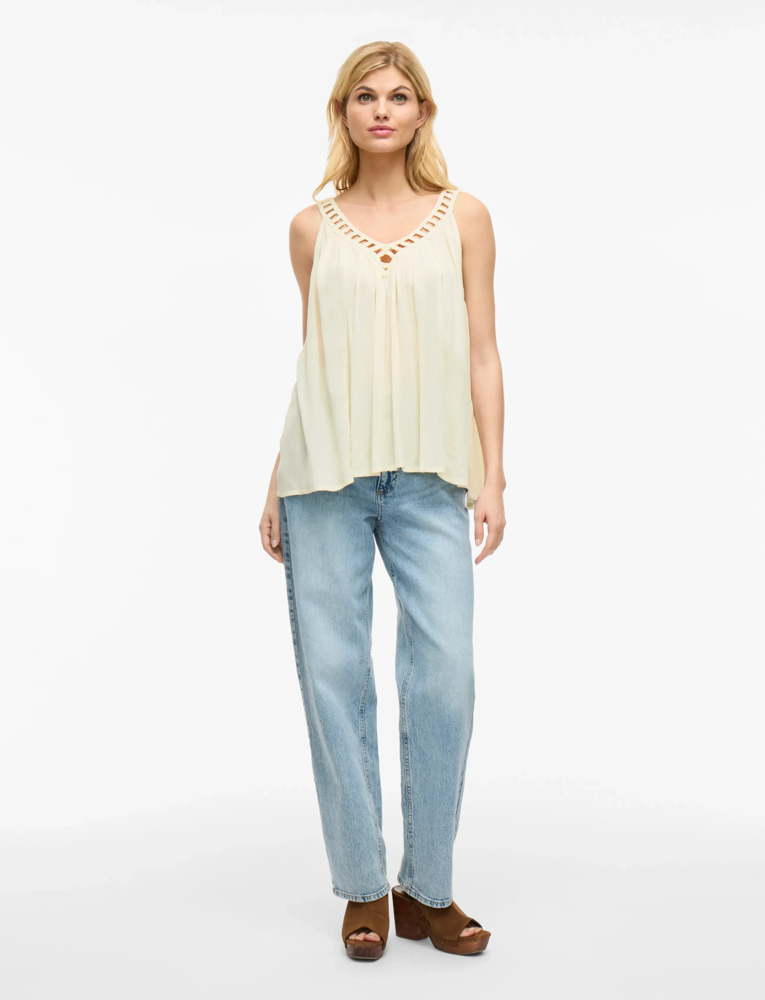 Vila - VIJUNAR SQUARE NECK S/L TOP - varrukateta pluusid - birch - 4