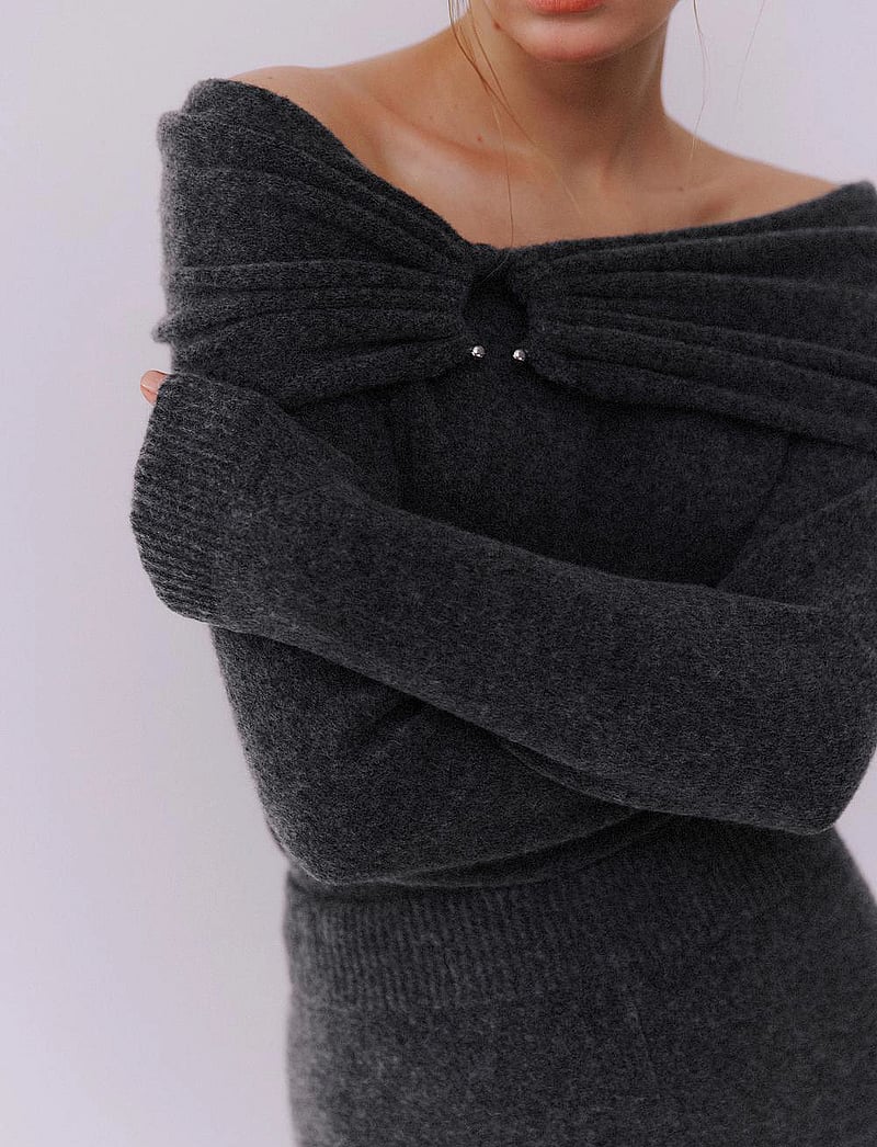 Vila - VIKENYA L/S OFF SHOULDER KNIT TOP/KA - hauts à manches longues - dark grey melange - 0