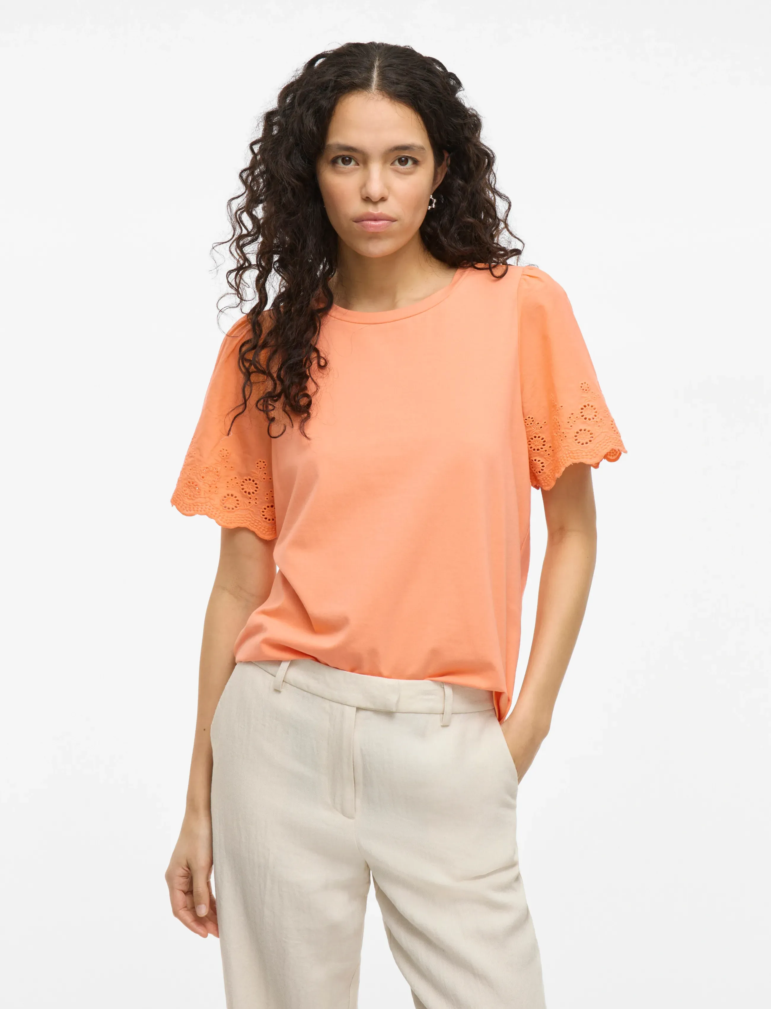 Vila VICELIANA O-NECK S/S TOP - Short-sleeved blouses - CADMIUM ORANGE / orange