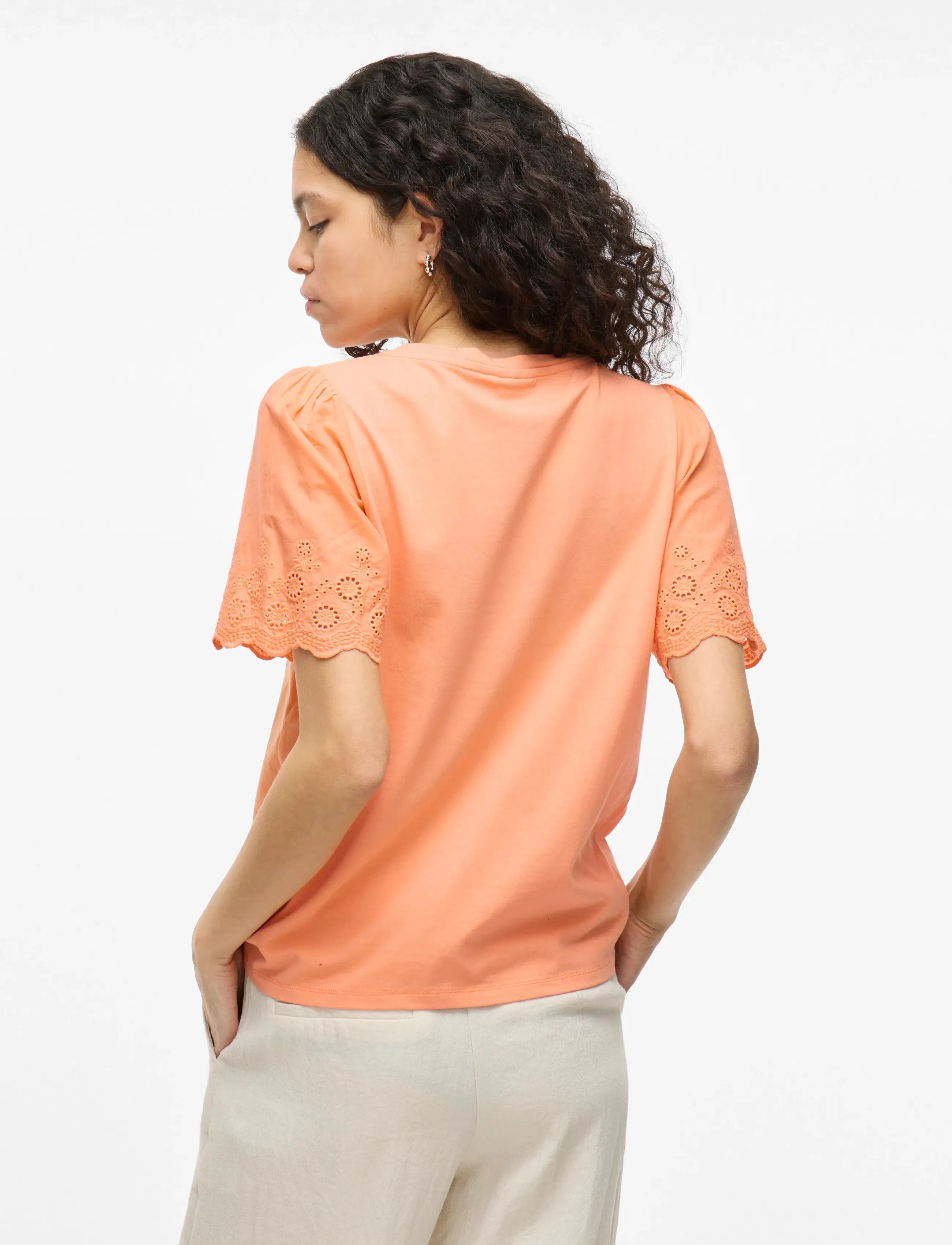 Vila - VICELIANA O-NECK S/S TOP - stutterma blússur - cadmium orange - 3