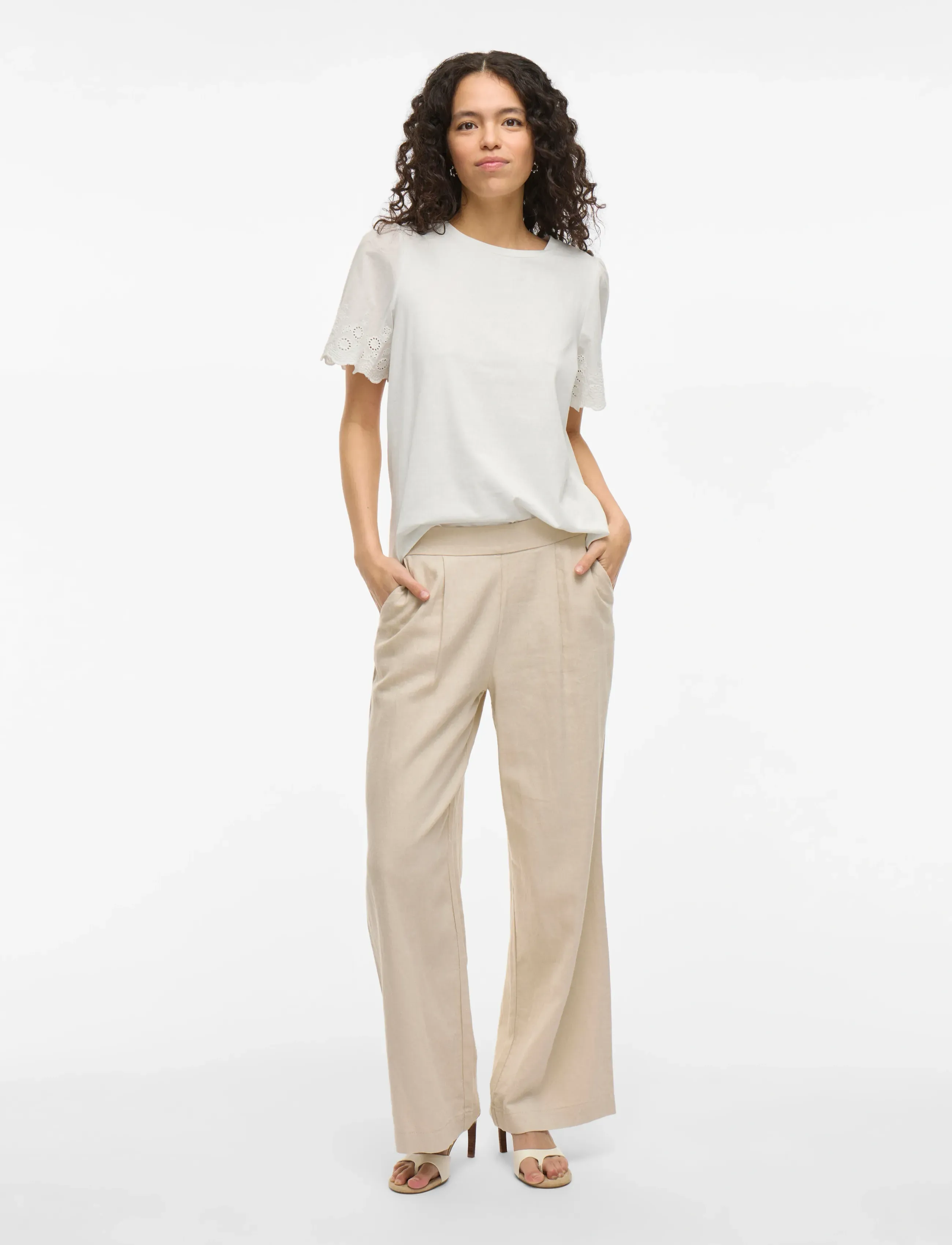 Vila - VICELIANA O-NECK S/S TOP - kurzämlige blusen - snow white - 4