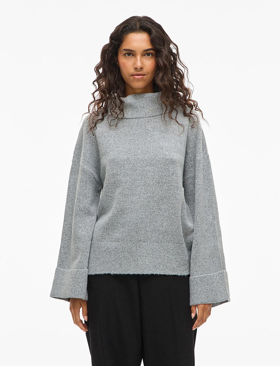 Vila - VIROLFIE ROLL NECK L/S KNIT TOP - NOOS - kõrge kaelusega kudumid - light grey melange - 0