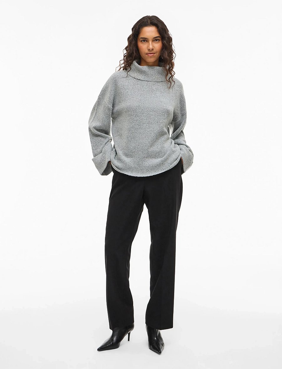Vila - VIROLFIE ROLL NECK L/S KNIT TOP - NOOS - kõrge kaelusega kudumid - light grey melange - 4