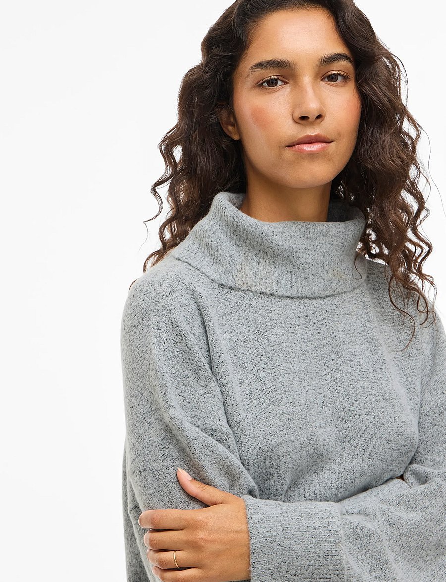 Vila - VIROLFIE ROLL NECK L/S KNIT TOP - NOOS - kõrge kaelusega kudumid - light grey melange - 5