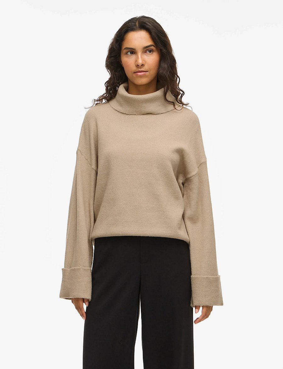 Vila - VIROLFIE ROLL NECK L/S KNIT TOP - NOOS - rollkragenpullover - natural melange - 0