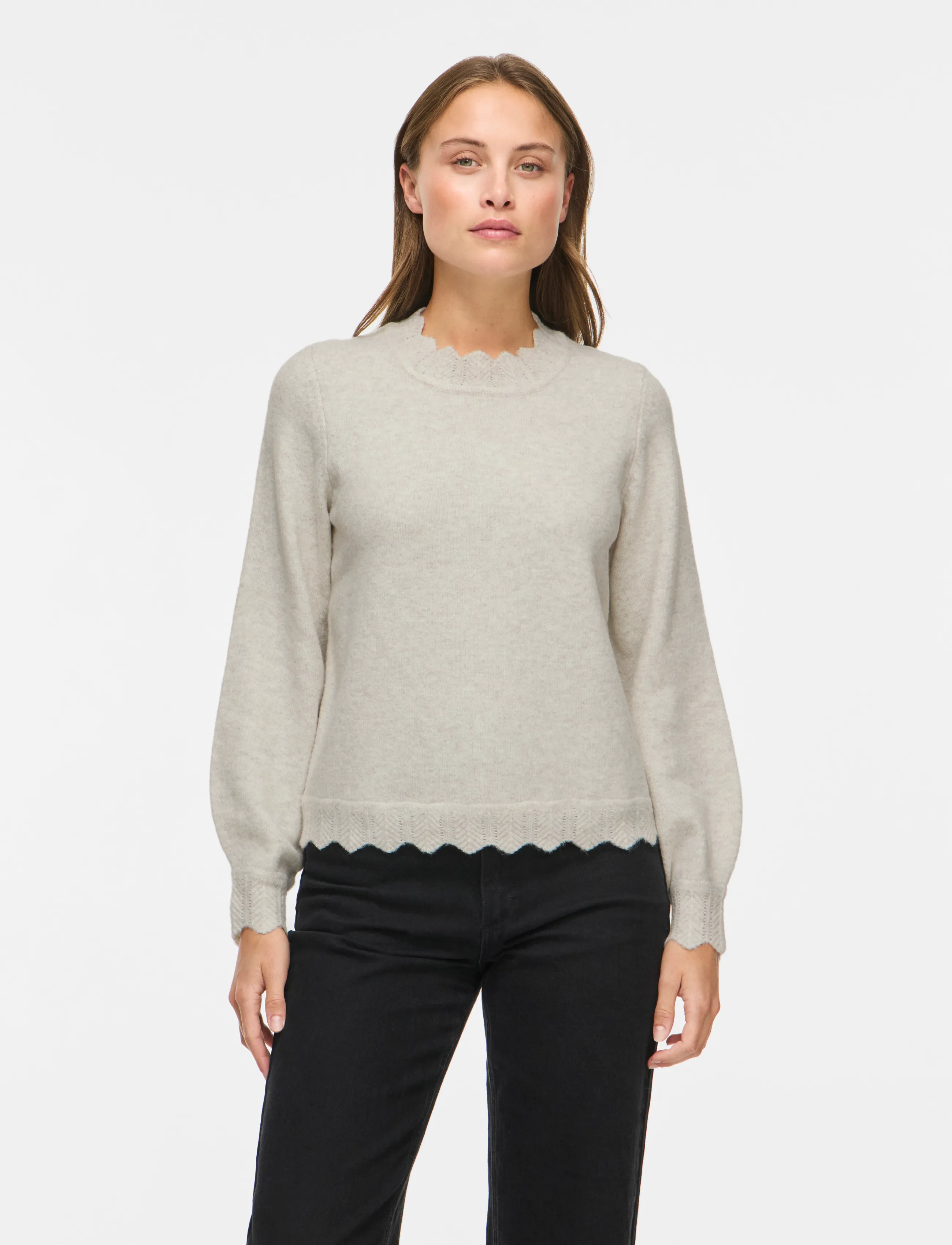 Vila - VINIKOLINA O-NECK L/S KNIT TOP - NOOS - pulls - super light natural melan - 0