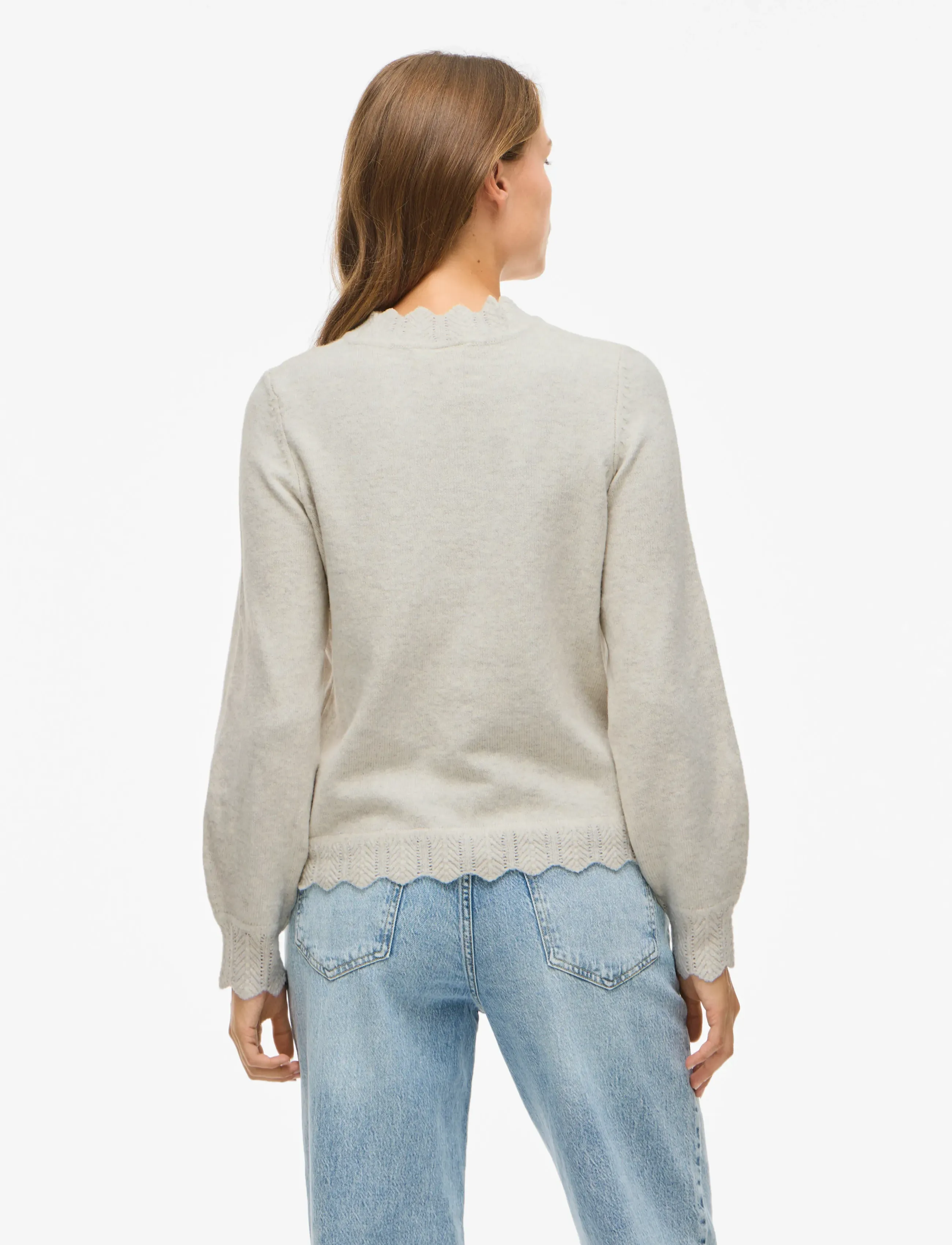 Vila - VINIKOLINA O-NECK L/S KNIT TOP - NOOS - megztiniai - super light natural melan - 3