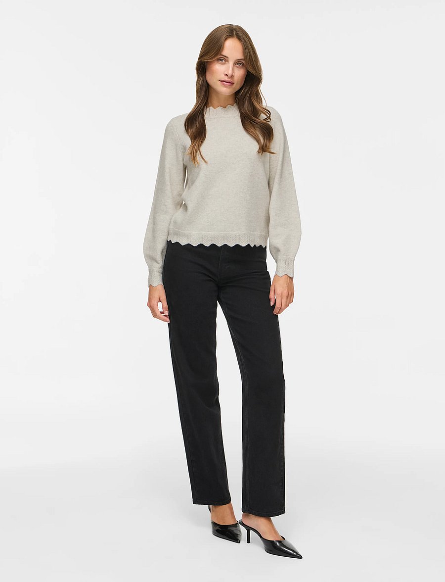 Vila - VINIKOLINA O-NECK L/S KNIT TOP - NOOS - pulls - super light natural melan - 4