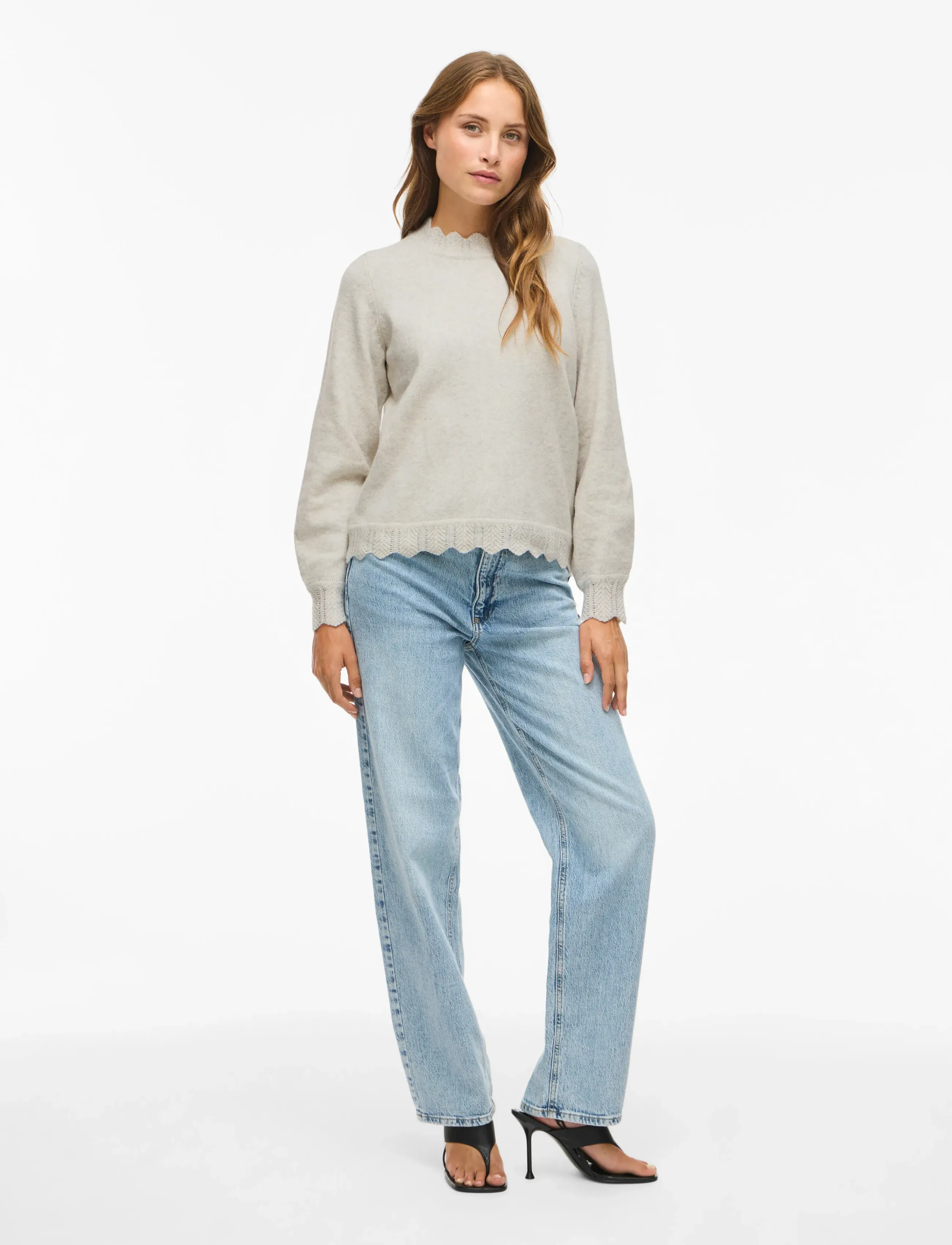 Vila - VINIKOLINA O-NECK L/S KNIT TOP - NOOS - megztiniai - super light natural melan - 5