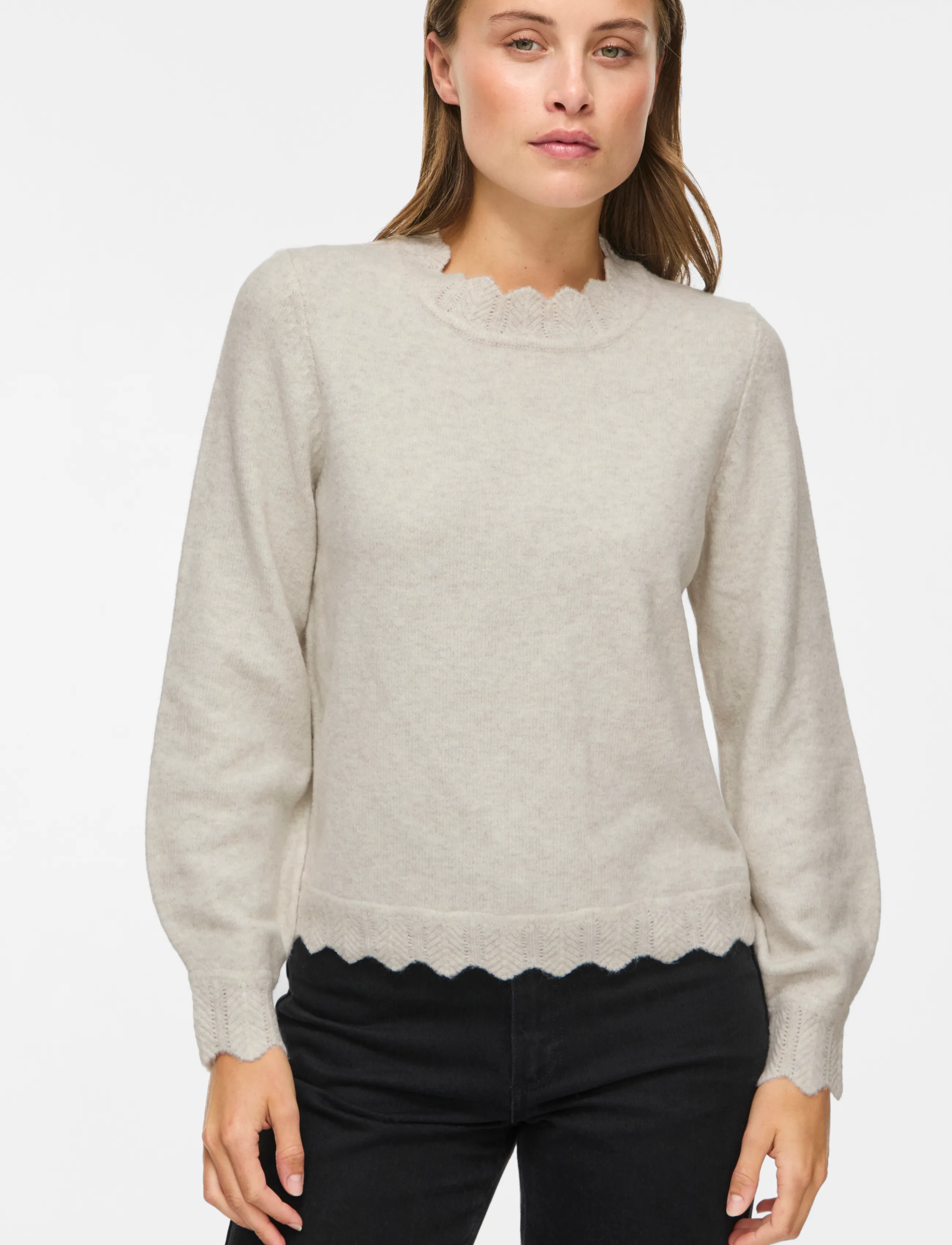 Vila VINIKOLINA O-NECK L/S KNIT TOP - NOOS - Kudumid - SUPER LIGHT NATURAL MELAN / beige