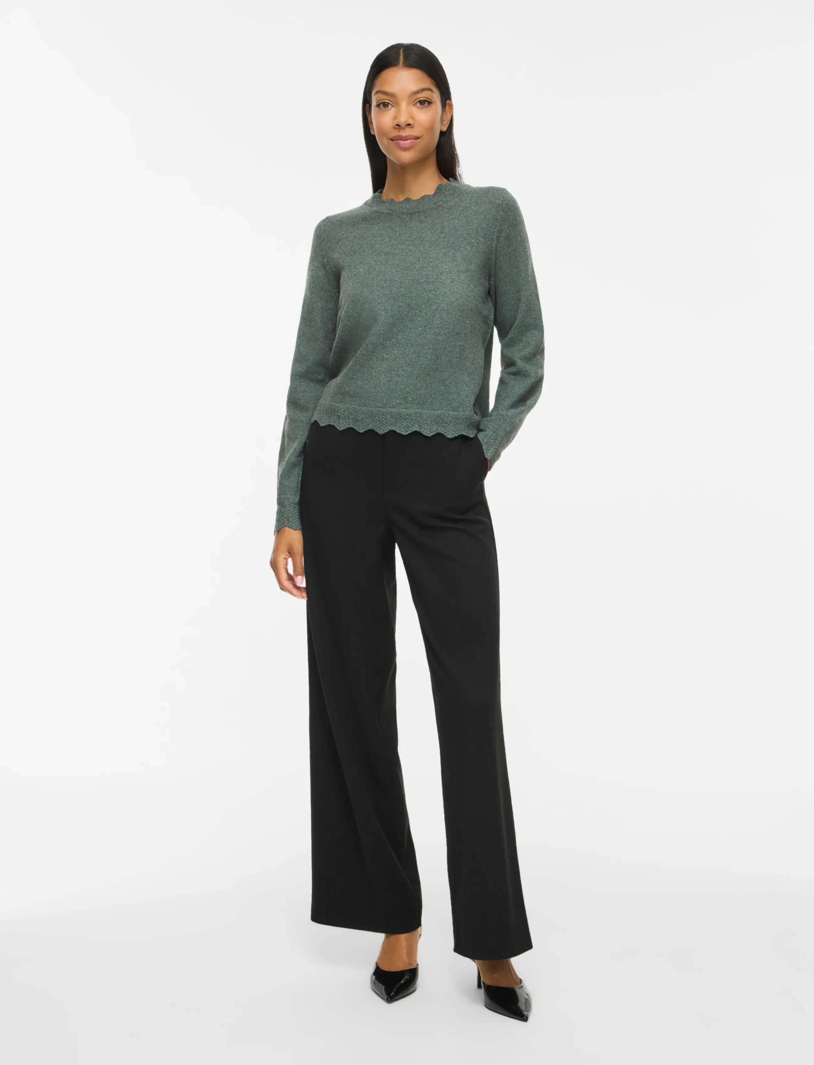 Vila - VINIKOLINA O-NECK L/S KNIT TOP - NOOS - höstkläder - balsam green - 3
