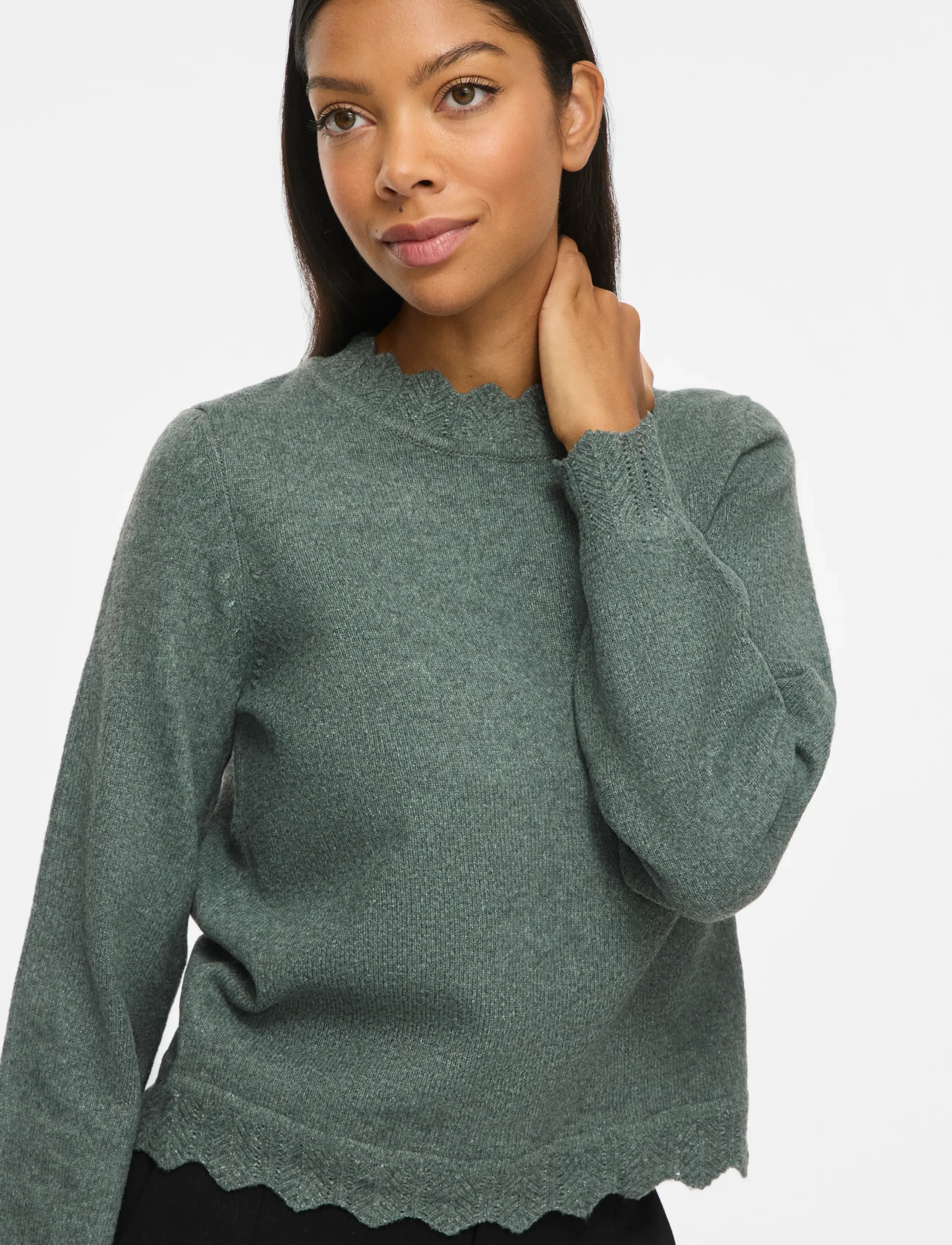 Vila - VINIKOLINA O-NECK L/S KNIT TOP - NOOS - höstkläder - balsam green - 4