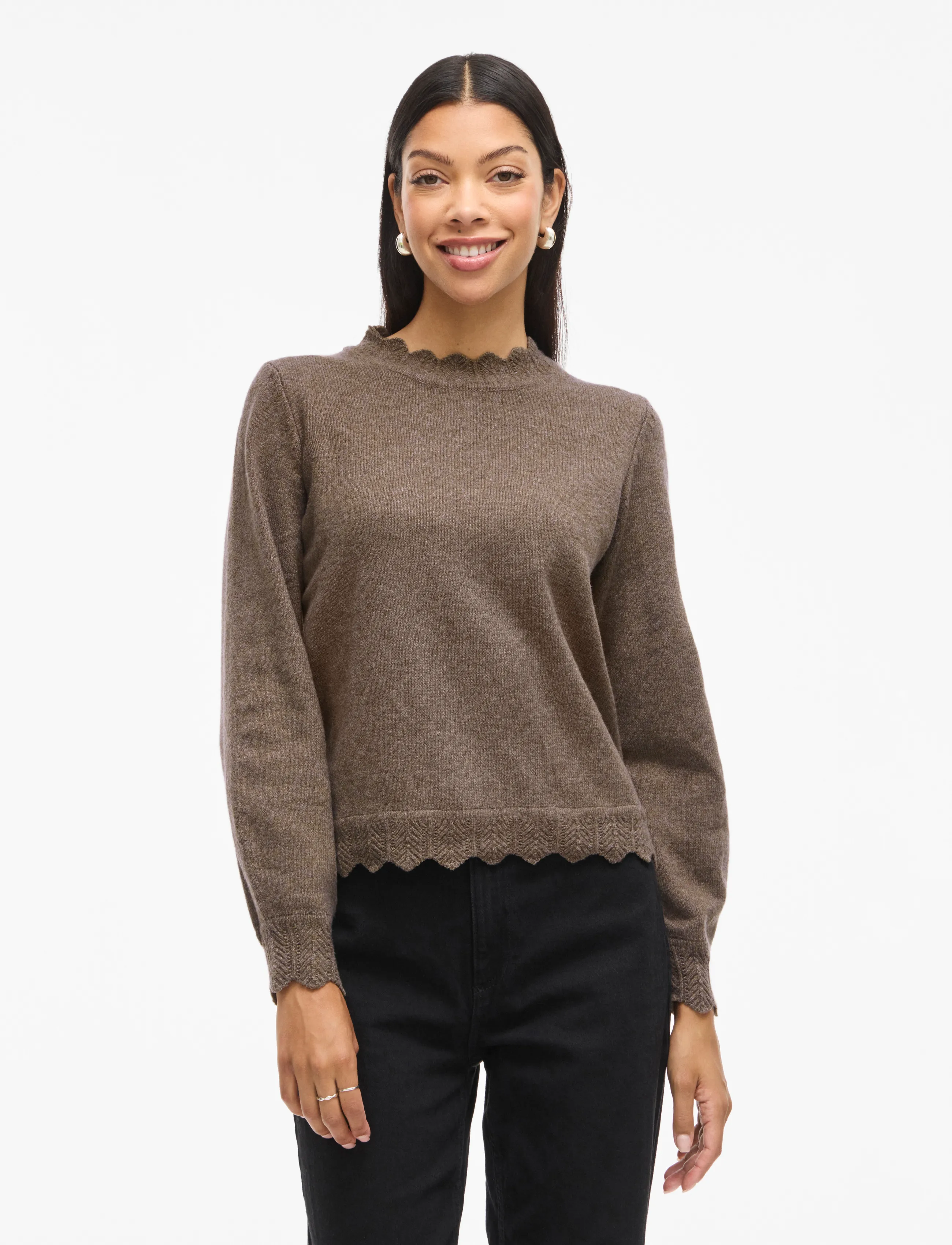Vila Vinikolina O-Neck L/S Knit Top - Noos, XL, Brown, Strik > Trøjer, Dame