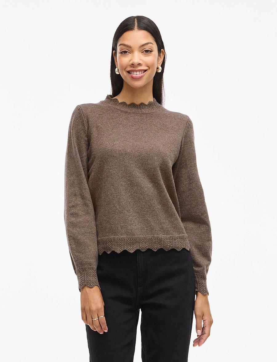 Vila - VINIKOLINA O-NECK L/S KNIT TOP - NOOS - kampsunid - falcon - 0