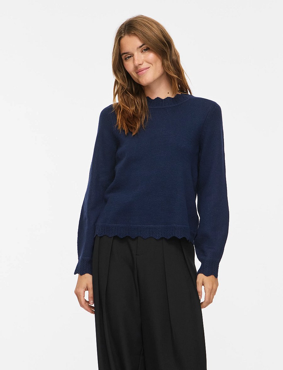 Vila - VINIKOLINA O-NECK L/S KNIT TOP - NOOS - kampsunid - navy blazer - 0