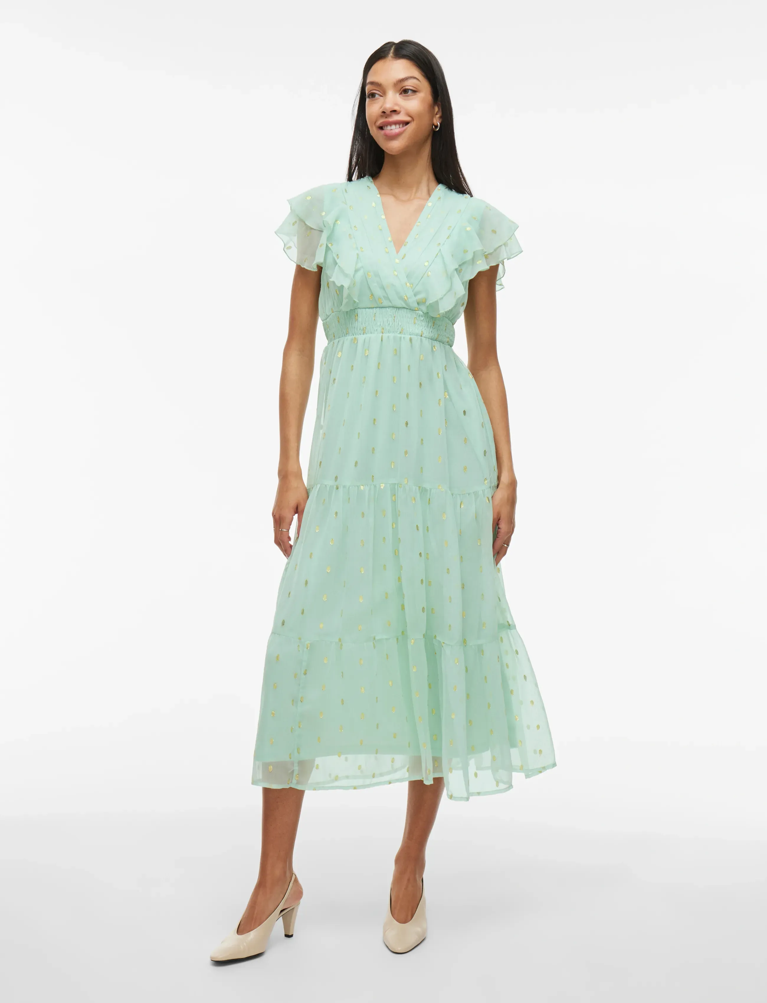 Vila VIKAREN C/S MIDI FRILL DRESS/DC/KA - Vêtements - SILT GREEN / green