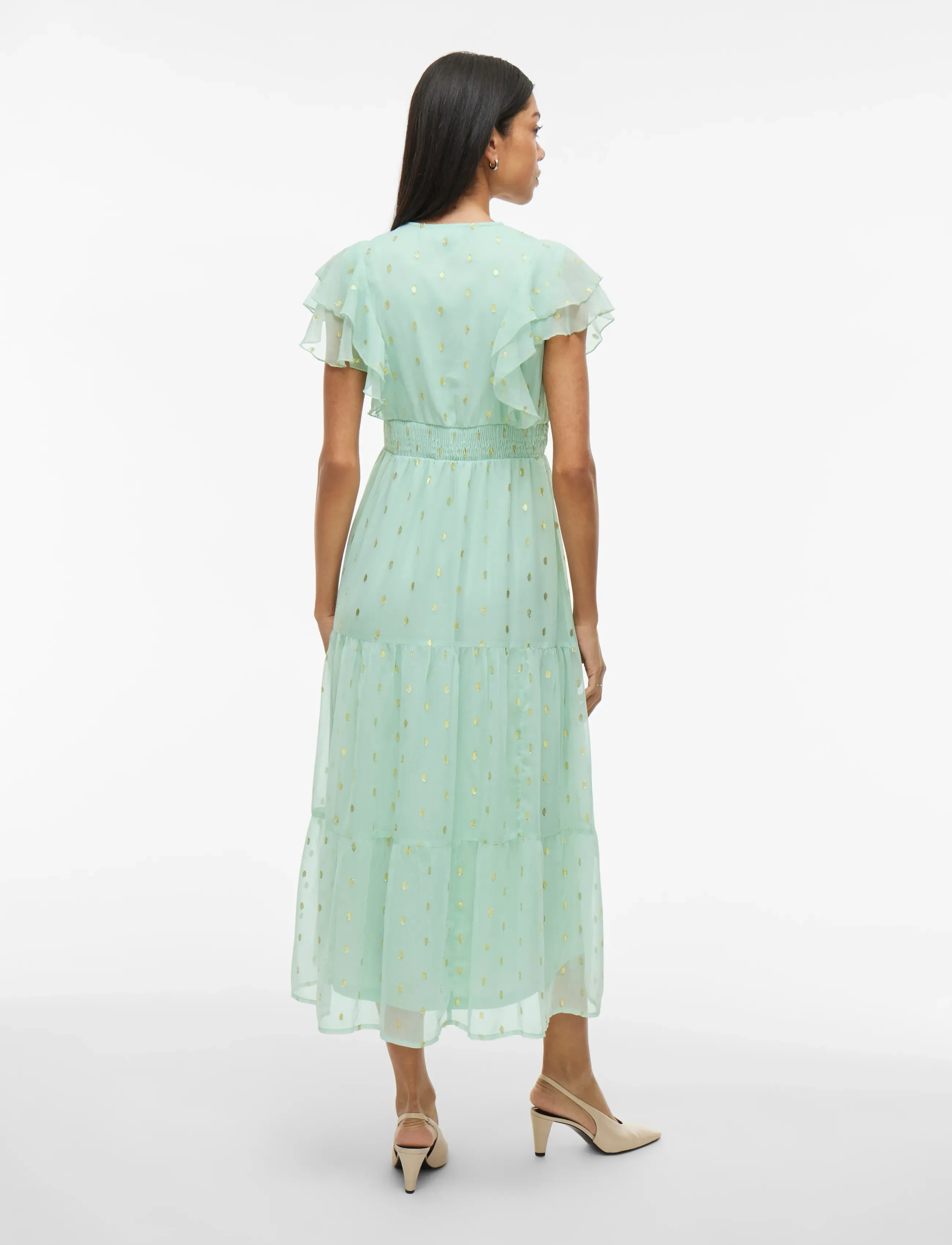Vila - VIKAREN C/S MIDI FRILL DRESS/DC/KA - silt green - 3