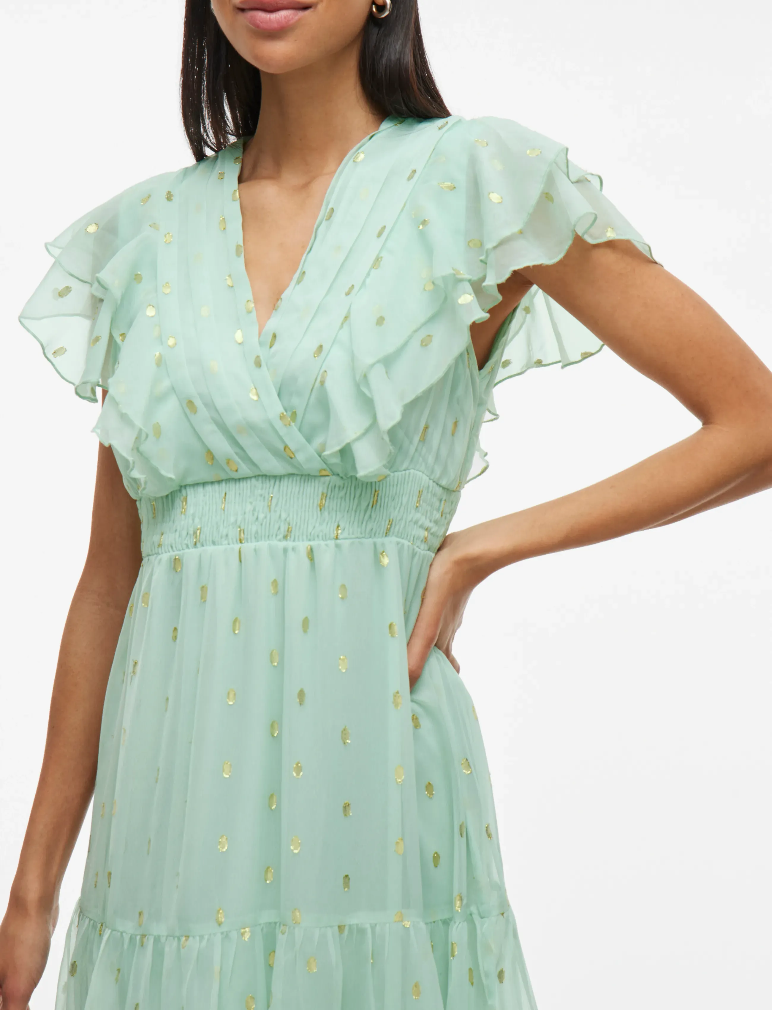 Vila - VIKAREN C/S MIDI FRILL DRESS/DC/KA - silt green - 4