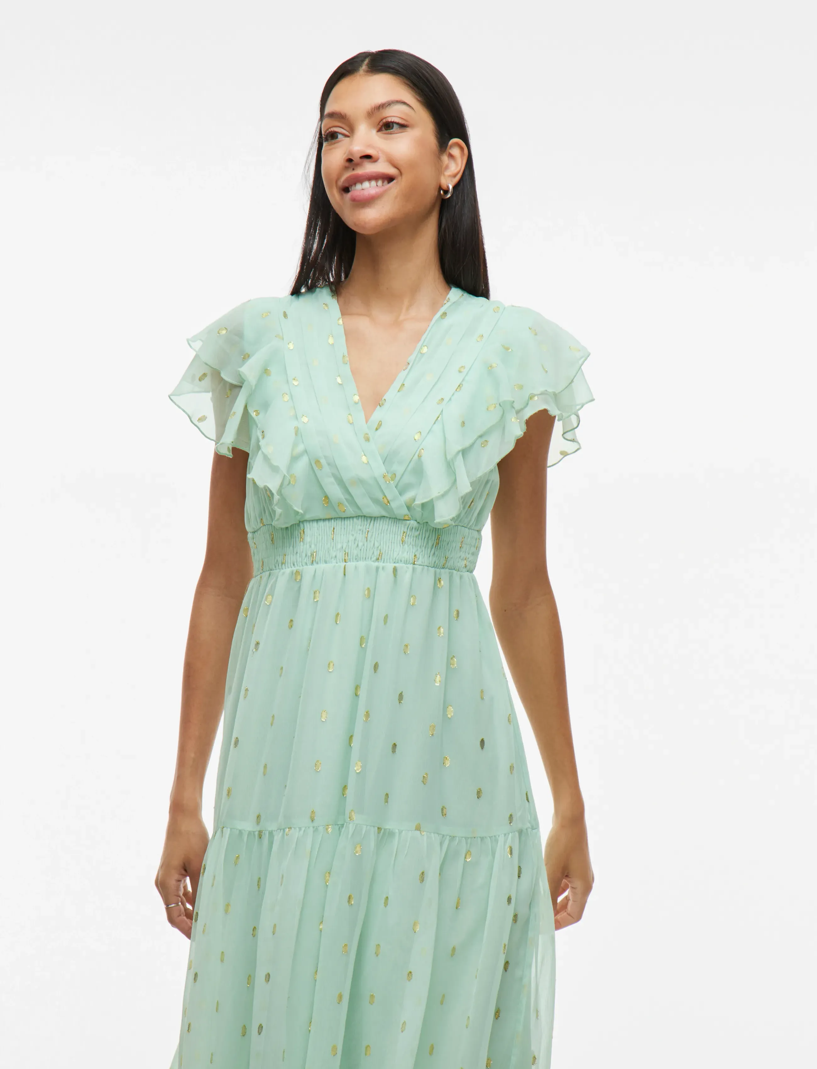 Vila - VIKAREN C/S MIDI FRILL DRESS/DC/KA - silt green - 5